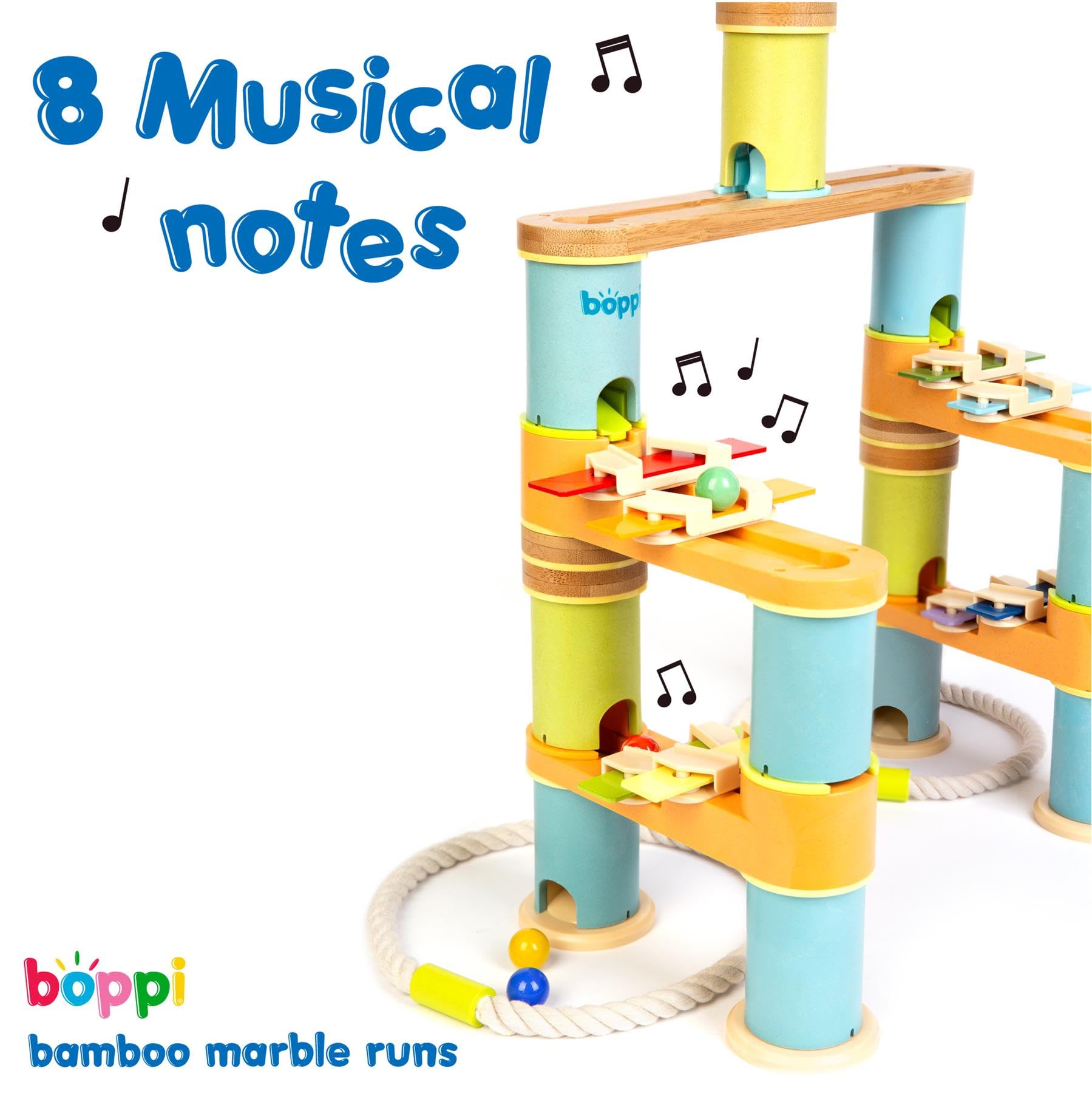 boppi Musical Extension Pack, Bamboo Marble Run Accessory for Kids 3+ with 6 Glass Marbles, STEM Toy, 22.5 cm x 6 cm x 17 cm - Image 2