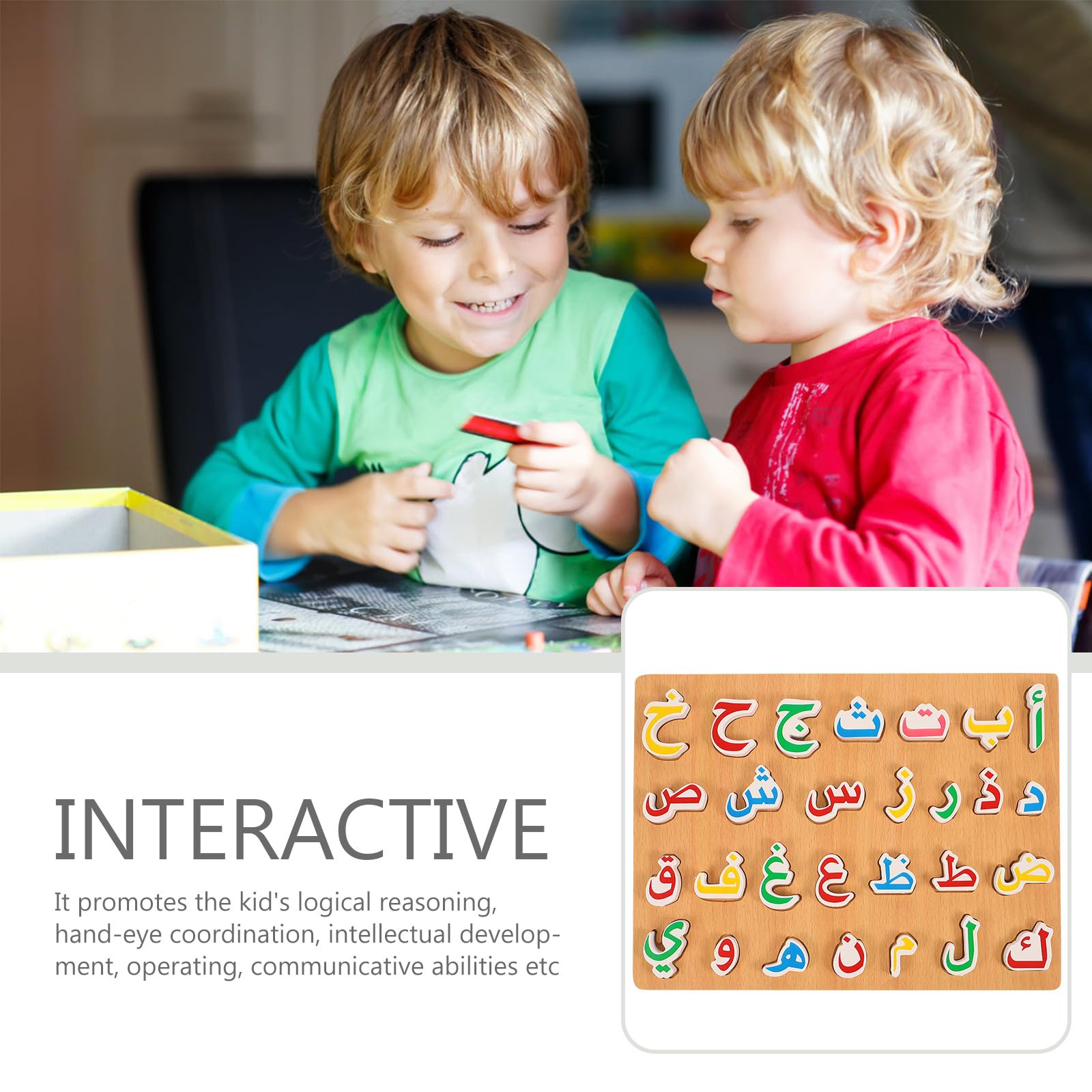 VICASKY Arabic Alphabet Puzzle Books Learn Letters Poster Flash Cards Learning Wooden Board Numbers Words Jigsaw Montessori Preschool Education Hand Grip Blocks Game - Image 4