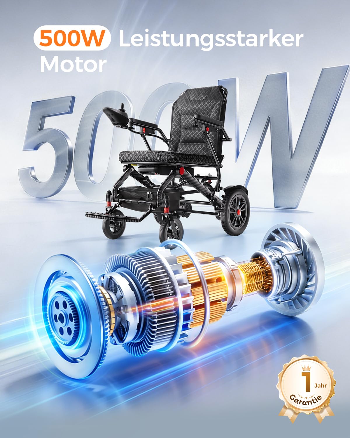 HomyKing Elektrischer Rollstuhl Faltbar Leicht, Nur 19 kg Aluminium, reisen