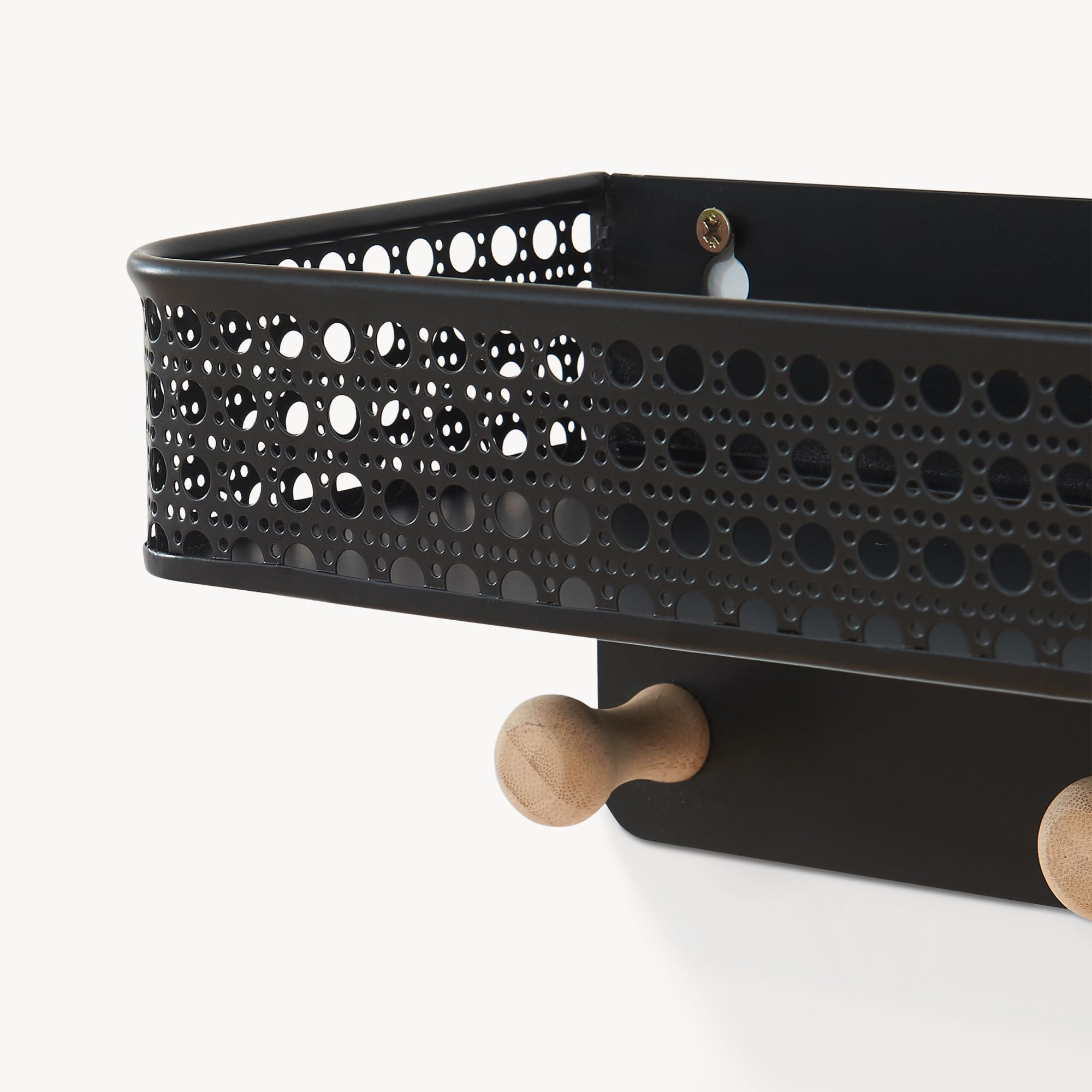 [en.casa] Perchero de Pared Jäller con 6 Ganchos y 1 Estante con Borde Colgador para Prendas Bolsos para Recibidor Oficina Dormitorio Orden y Estilo Metal Bambú 60x14x12cm - Negro