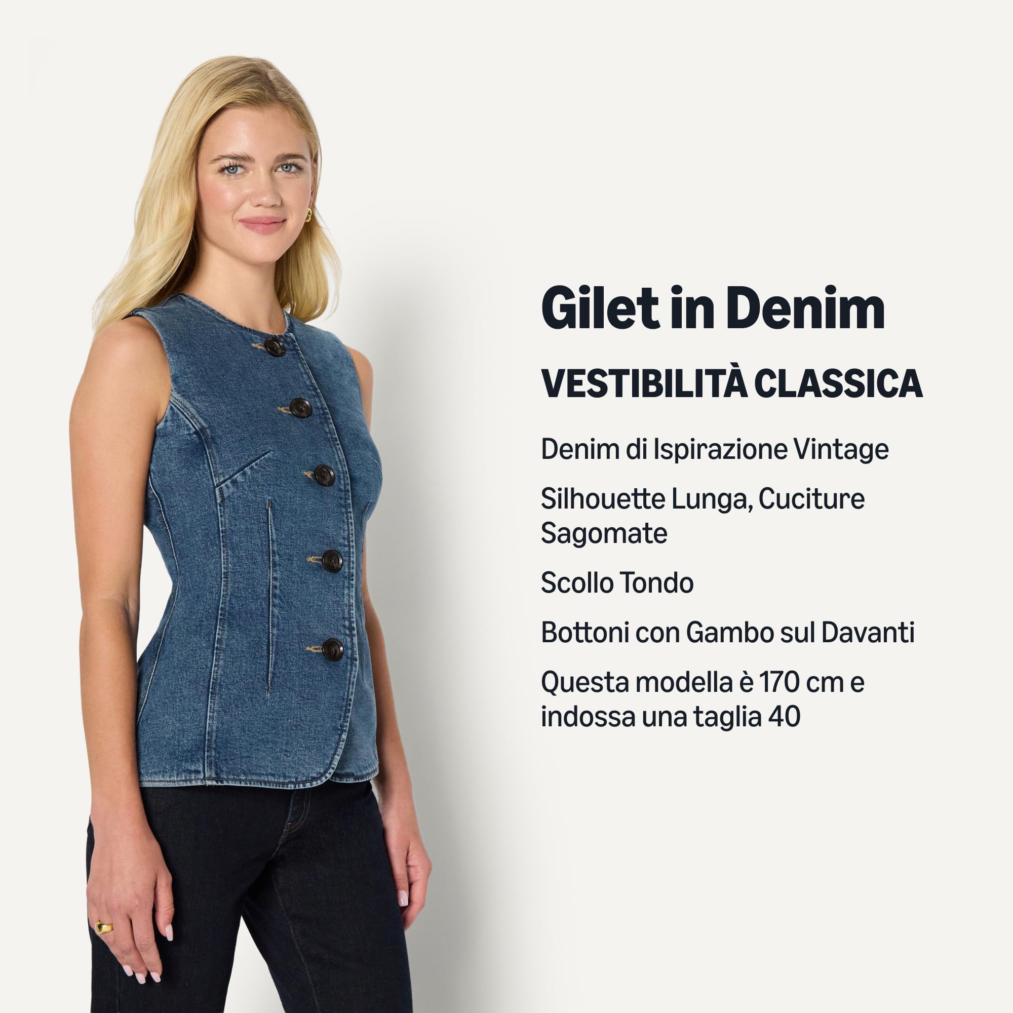 Amazon Essentials Gilet in Denim con Bottoni Vestibilità Classica Donna