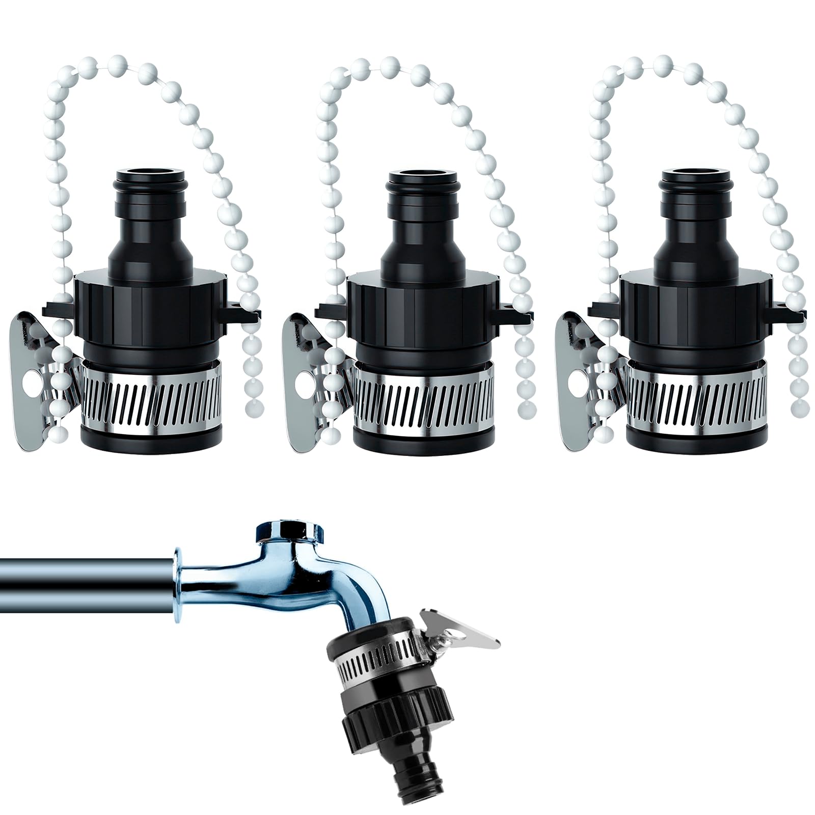 EASONGEE 3pcs Hose Tap Connector, Kitchen Tap Hose Connectors, Mixer Tap Hose Connector, Garden Hose Pipe Tap Connector
