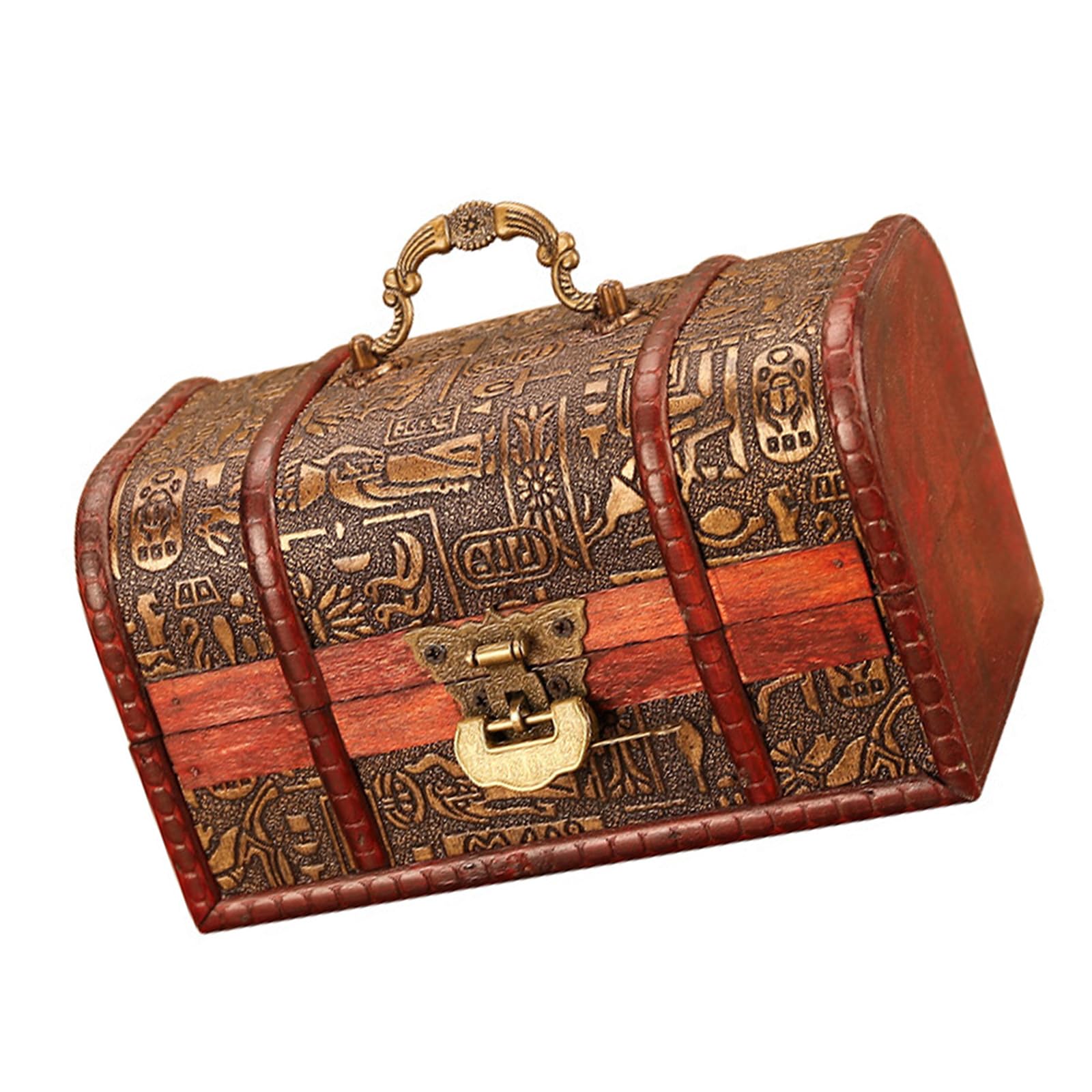 NEWFT Ornate Carved Wooden Keepsakes Box with Locking Mechanism Elegant Antique Chest Jewelry Storage and Display Cabinet Vintage Wooden Jewelry Box with