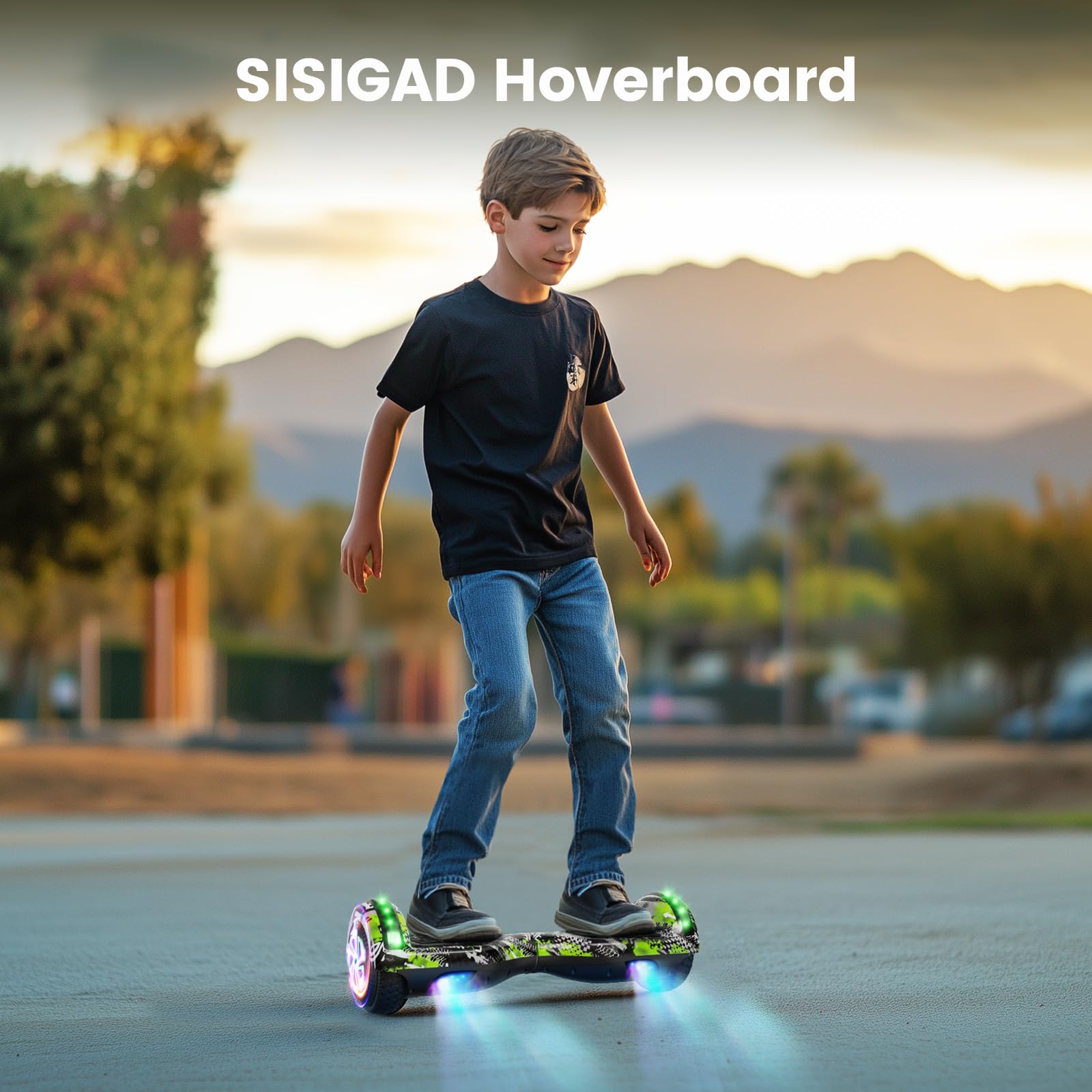 SISIGAD Hoverboard mit Kartsitz, Bluetooth-Lautsprechern und LED-Licht, 6,5-Zoll-Reifen, leistungsstarker Doppelmotor, Offroad-Hoverboard