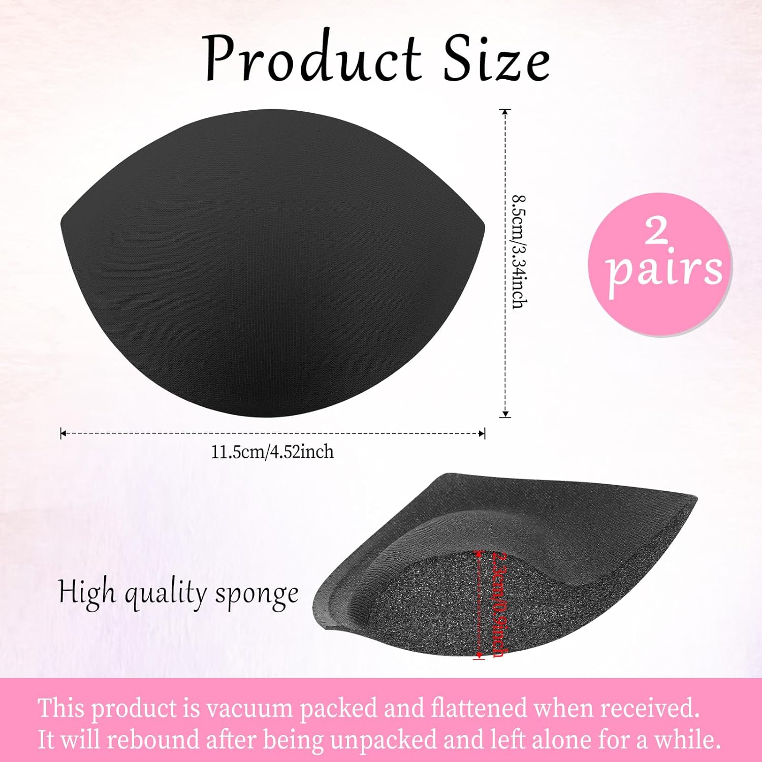 2 Pairs Women's Push Up Bra Pads Inserts Breast Enhancers,11.5 * 8.5cm, Bra Cups Insert or Sew In, Breast Enhancer Cups Fits A Cup, Black(S) - Image 2
