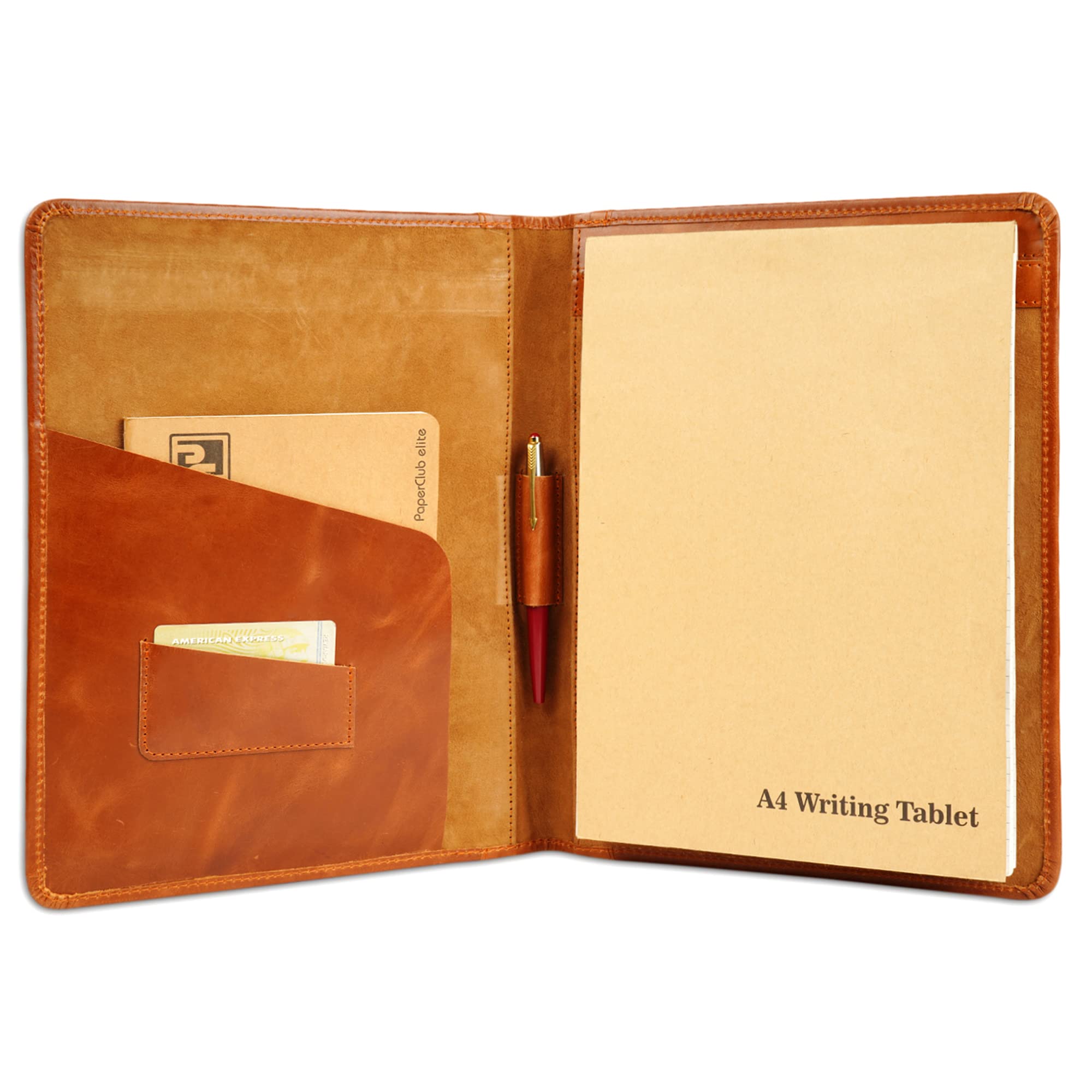 Cartella portadocumenti in pelle, formato A4, blocco note professionale, organizer per appunti, appunti, curriculum, raccoglitore per uomini e donne, marrone cognac