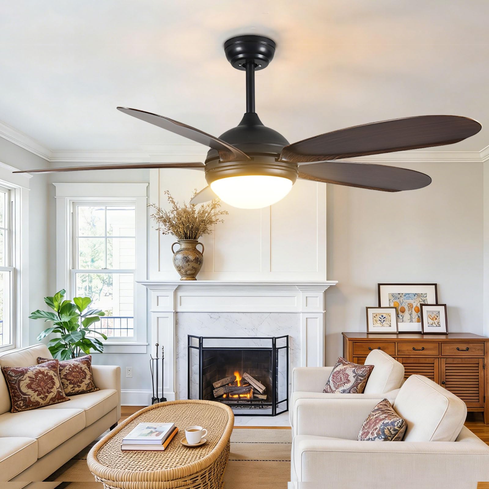 HXYSXHJUO Black Smart Ceiling Fan Light with Remote/APP/Voice Control, Modern 42in for Bedroom Dining Room Living Indoor Quiet Fans Dimmable LED