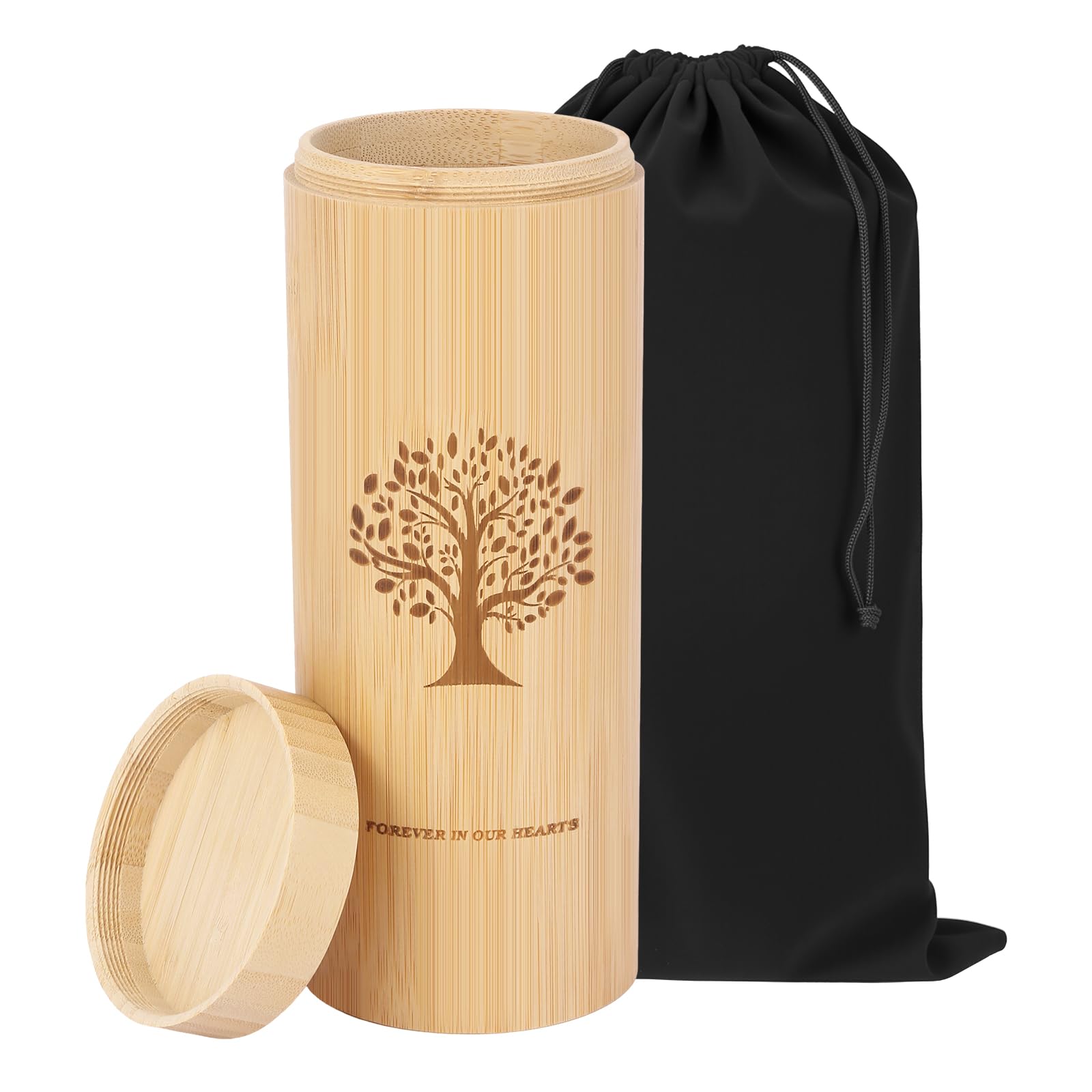 HOOMTREE Medium Urn for Human Ashes Keepsake with Screw On Lid,Bamboo Cremation Urn for Adult Pet,Scattering Tubes for Human Ashes with Tree of Life Pattern,3.5 * 9 Inches,1 Piece