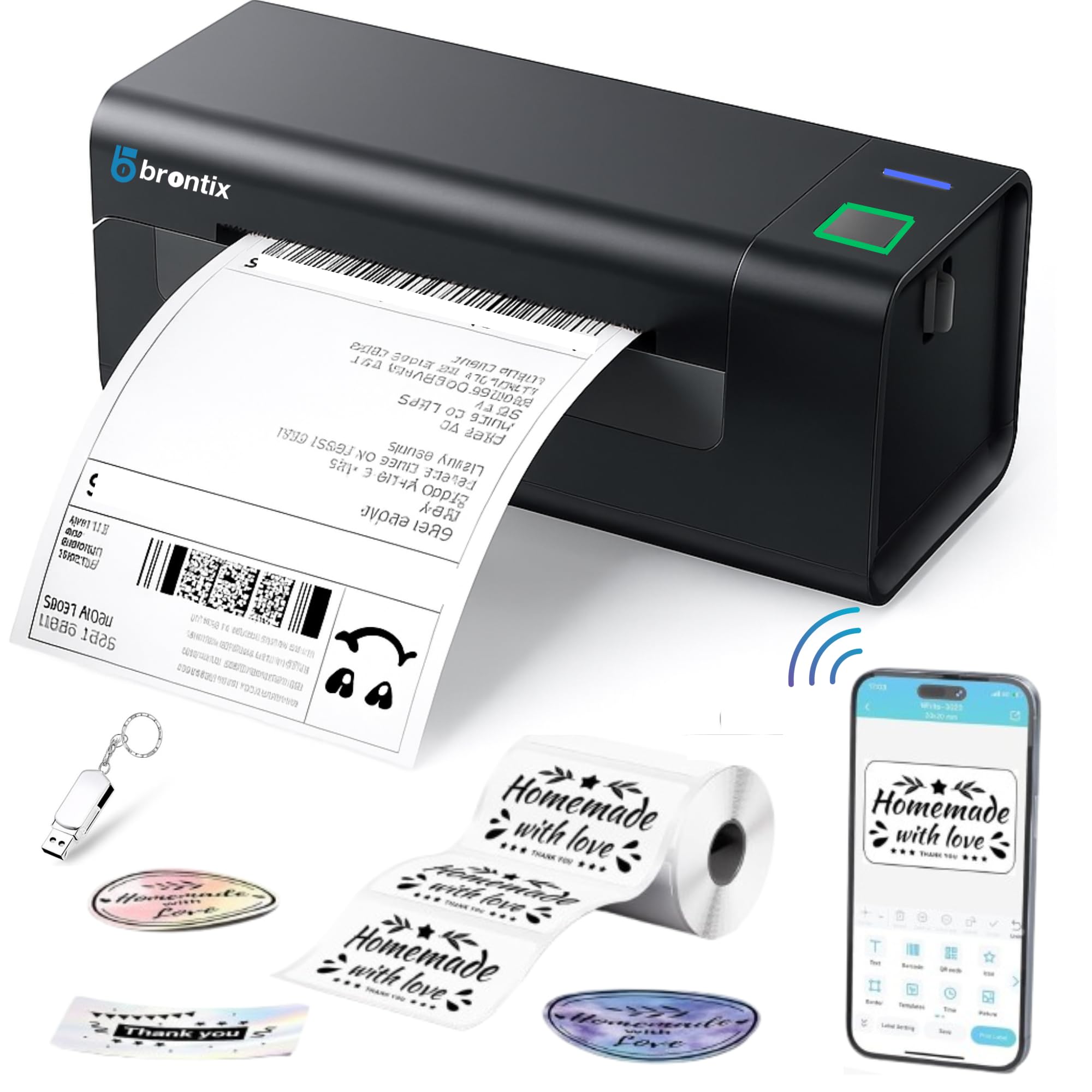 BRONTIX Bluetooth Thermal Printer 4x6 inch Label for Business | Bluetooth inkless Printer | | 203 DPI | Barcode Printer Machine | Label Printer Machine