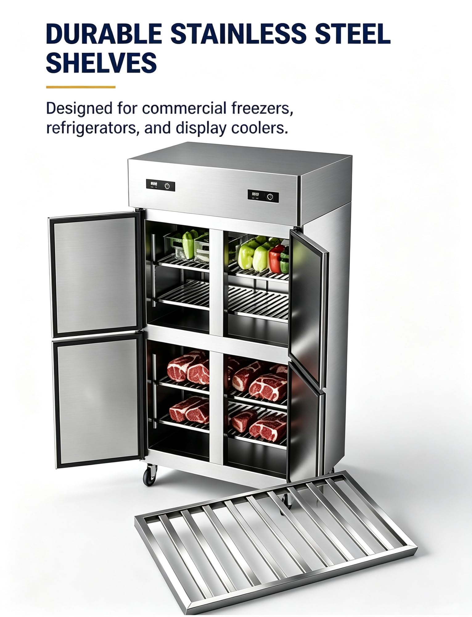 Estante acero inox 304 for frigorífico y congelador comercial | Rejilla de repuesto en acero inox 304 for vitrinas, congeladores y equipos de refrigeración(108x53cm/42.5x20.9in)