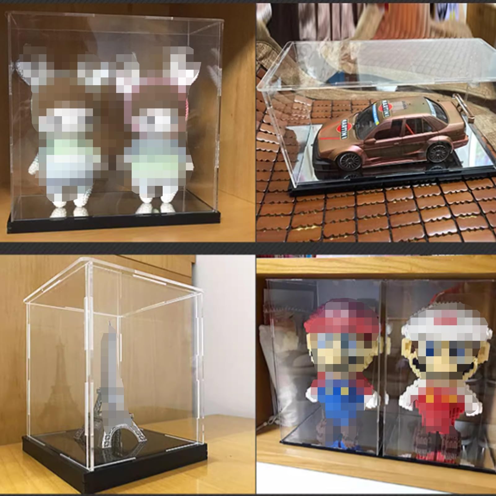 GOCHUSX Mirror Display Box, Openable Clear Acrylic Display Case, Countertop Box with Black Base, Showcase for Action Figures Toys (Color : Black, Size : 10x20x10cm)