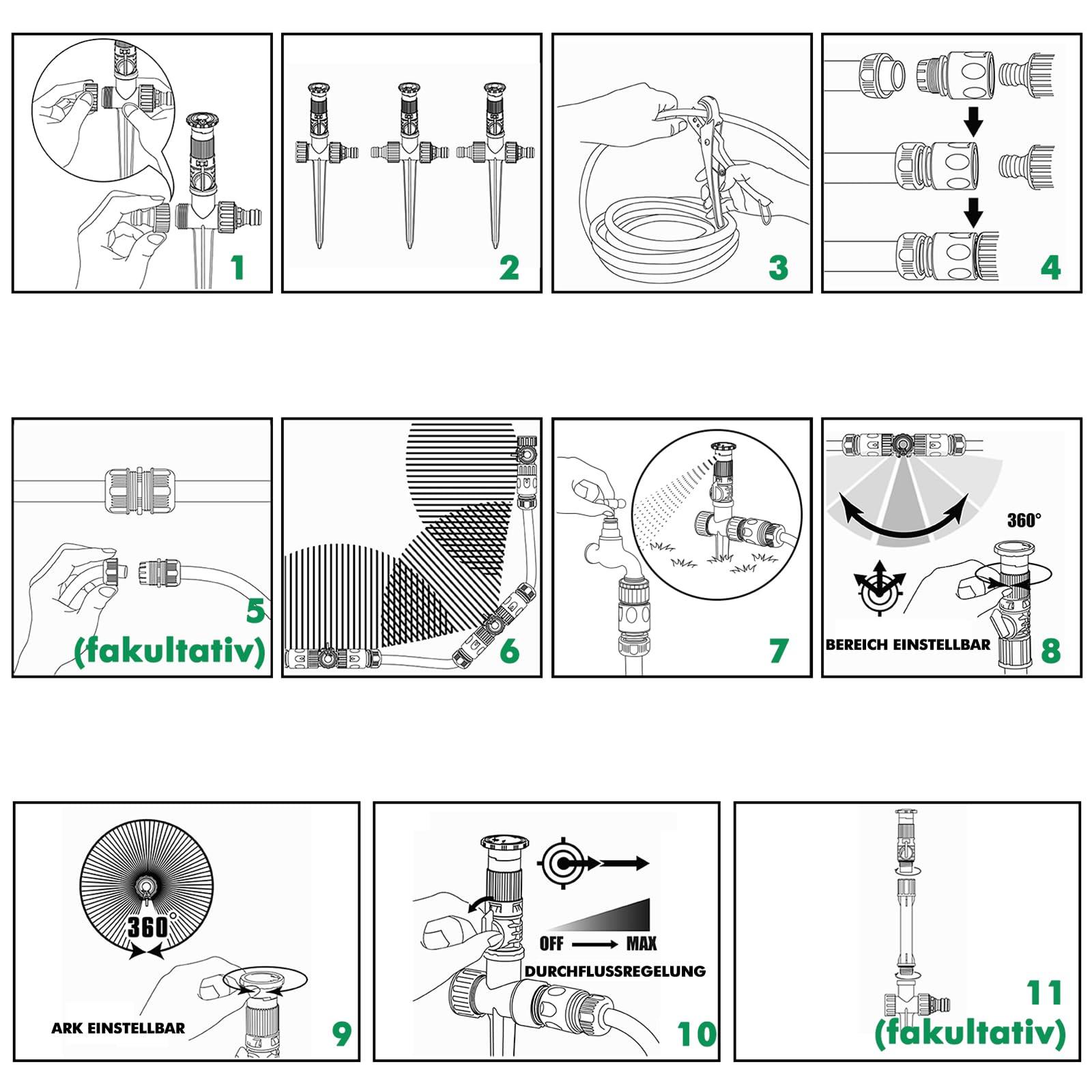 RESTMO 3er-Pack Rasensprenger mit Erdspieß zur Gartenbewässerung, Mehrfach einstellbares Rasensprinkler, Flexibles bewässerungssystem für Garten, Pflanzen und Blumenbeete (ohne Schlauch), Orange