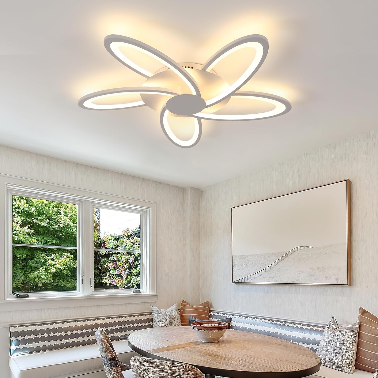Plafoniera LED Soffitto 60W 6700LM Fiore Design, Luce Calda 3000K | Lampada da Soffitto Moderna, Lampadario LED Bianca per Camera da Letto, Soggiorno, Sala da Pranzo, Ufficio