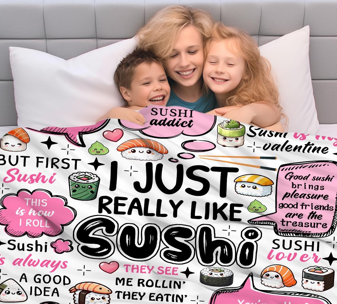 Funny Sushi Blanket Gifts for Sushi Lovers Kids Birthday Christmas Valentine Present Cute Pattern Food Theme Plush Throw Blanket Gifts for Women Girls Teen Adults 50"X40" - Image 4