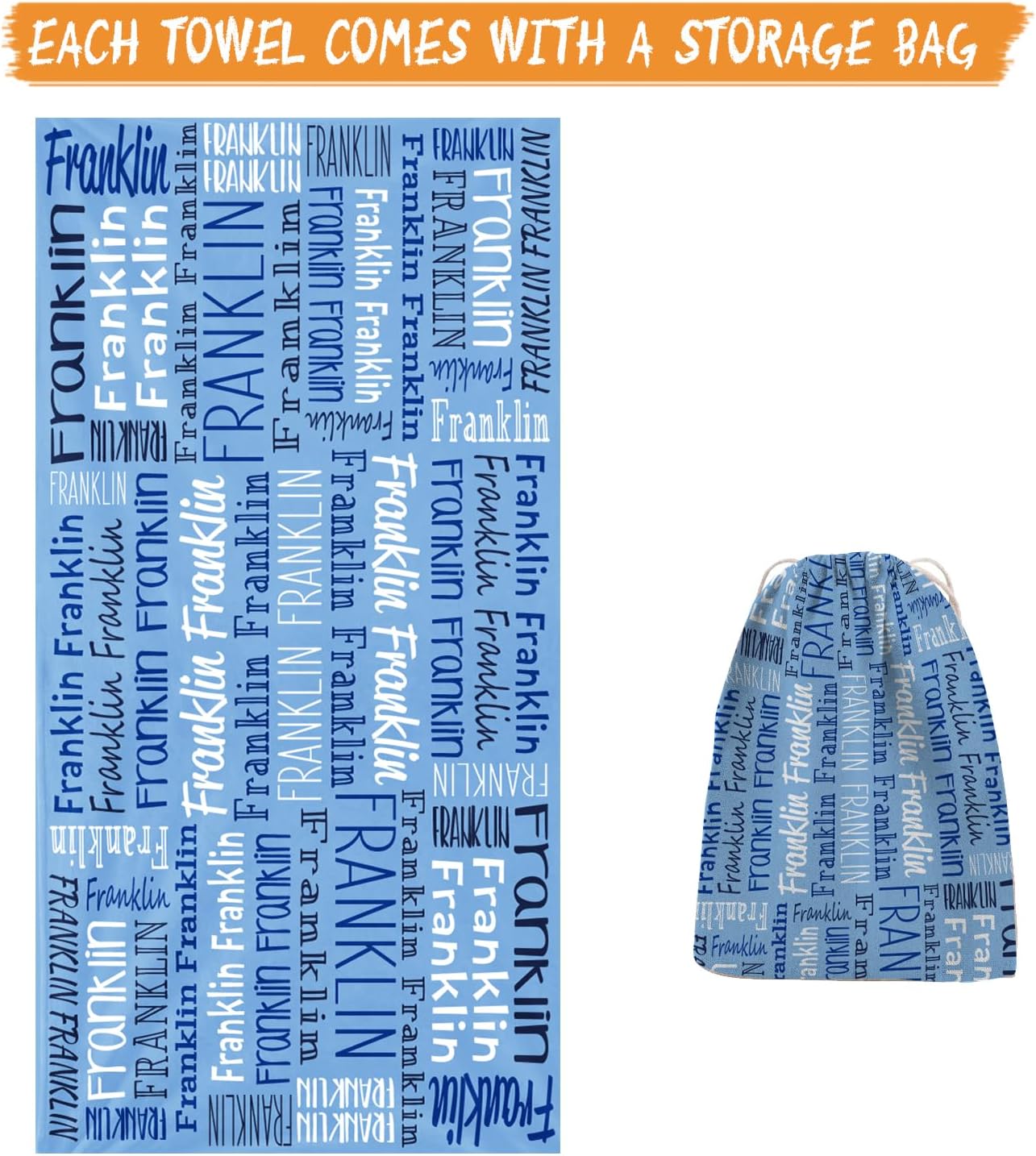 Personalized Beach Towel with Bag - Custom Oversized Soft Lightweight Absorbent Microfiber Bath Pool Towels with Multi-Fonts Name Design for Baby Kids Adults Boys Girls Gifts Color01