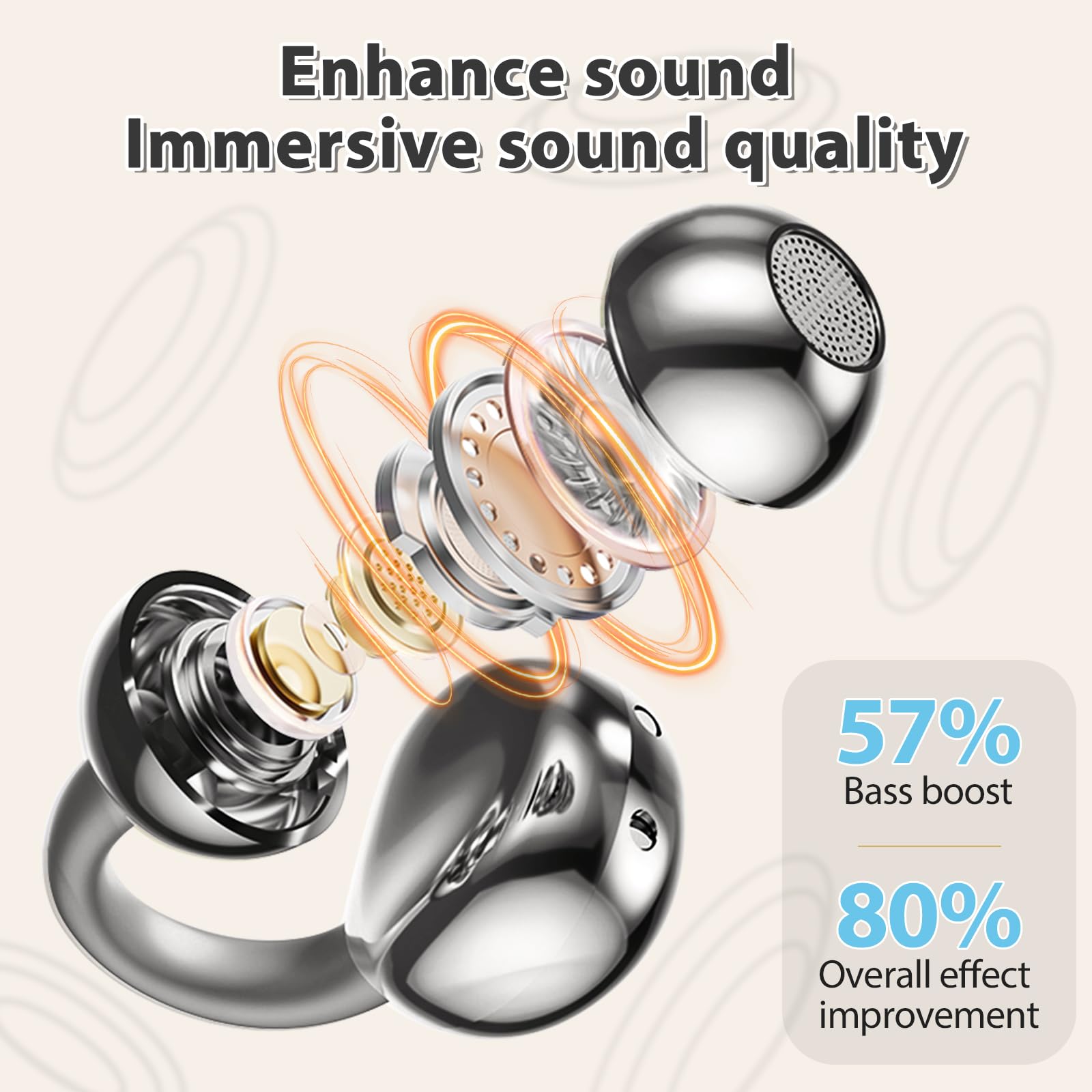 PTHTECHUS Écouteurs Bluetooth sans Fil Sport - Casque Ouvert à Clip, Casque Bluetooth Sport 5.4, 8H Autonomie, 4.3g Léger, Adapté Cyclisme Course à Pied & Gym (9D-3S-M91-Black)