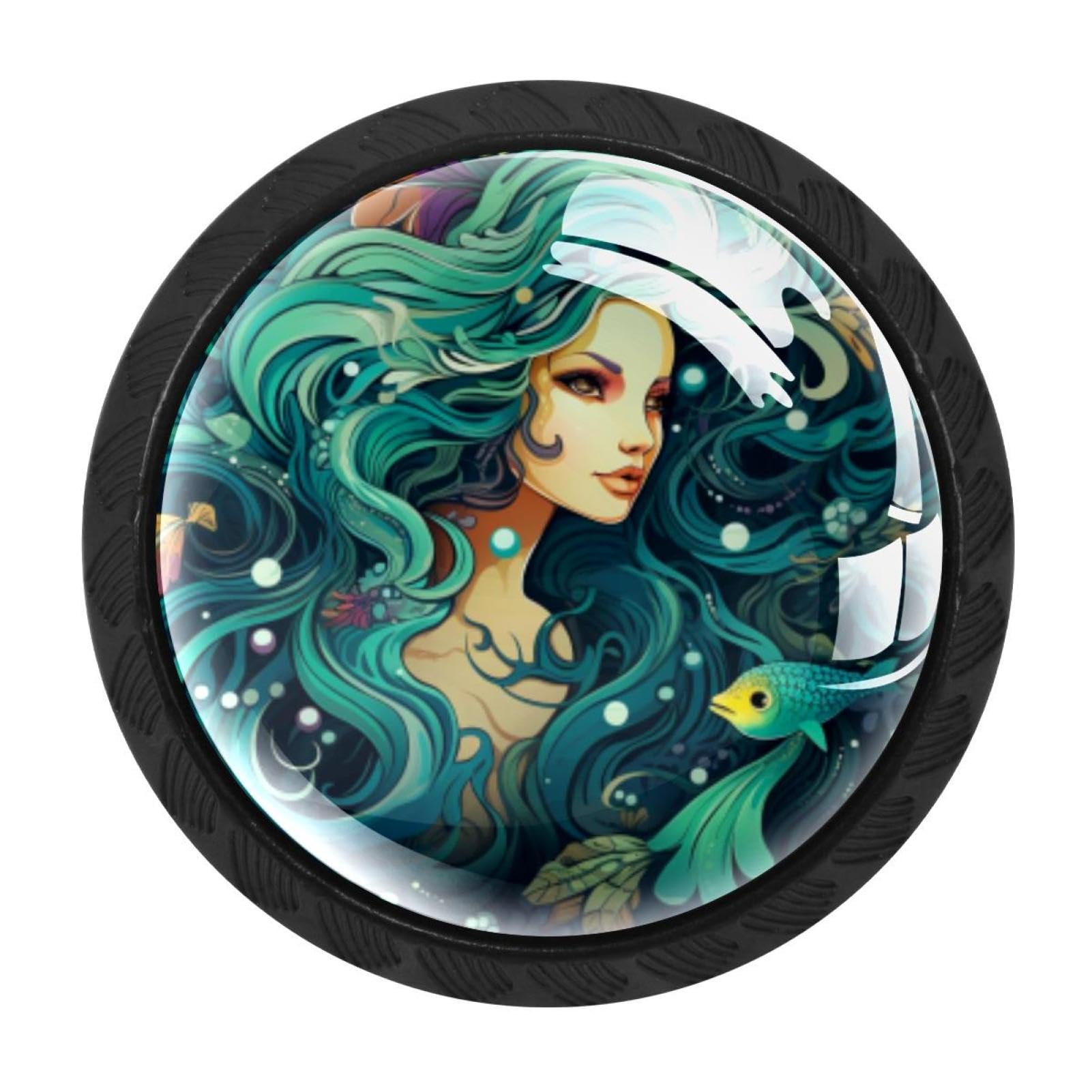 Chenzzzz Multicolored 04 4 Pcs Mermaid Cabinet Knobs Crystal Drawer Pulls For Kitchen, Bathroom Cabinet, Dresser And Cupboard
