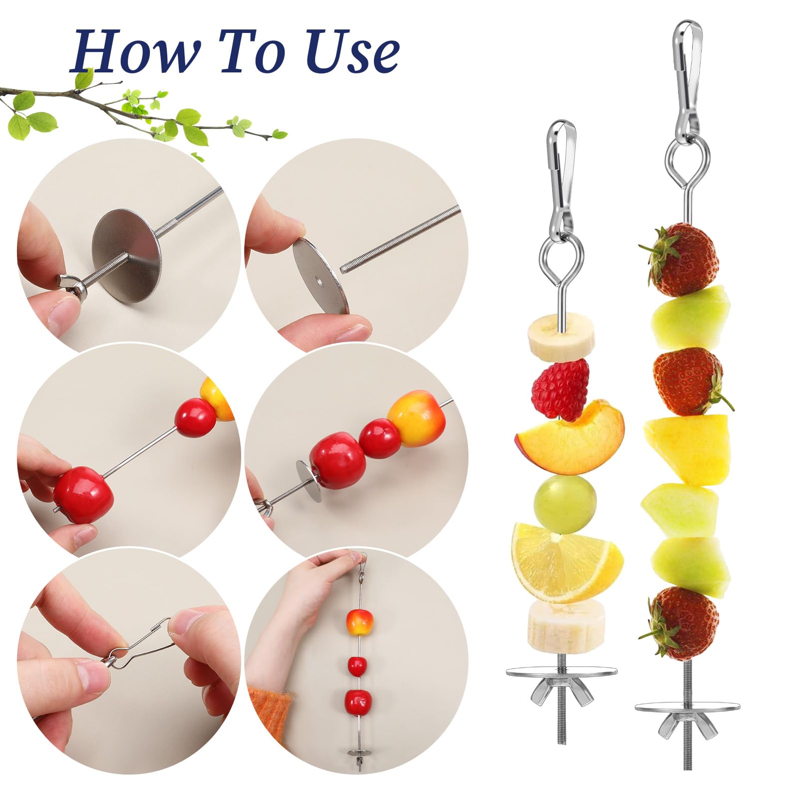 3 Pcs Stainless Steel Bird Cage Food Holder Parrot Fruit Vegetable Skewers Hanging Foraging Toy Bird Treats Skewer for Macaws, Budgerigars, Small Parrots (3 Sizes) - image 3