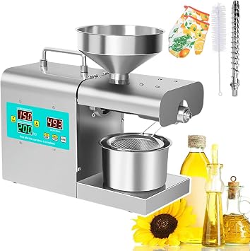 Oil Press Machine, 820W Hot Cold Electric Automatic Oil Press Extractor, Hot Cold Double Press to Press Without Frying, Press Rod, Hopper, Oil Cup, For Peanut Soybean