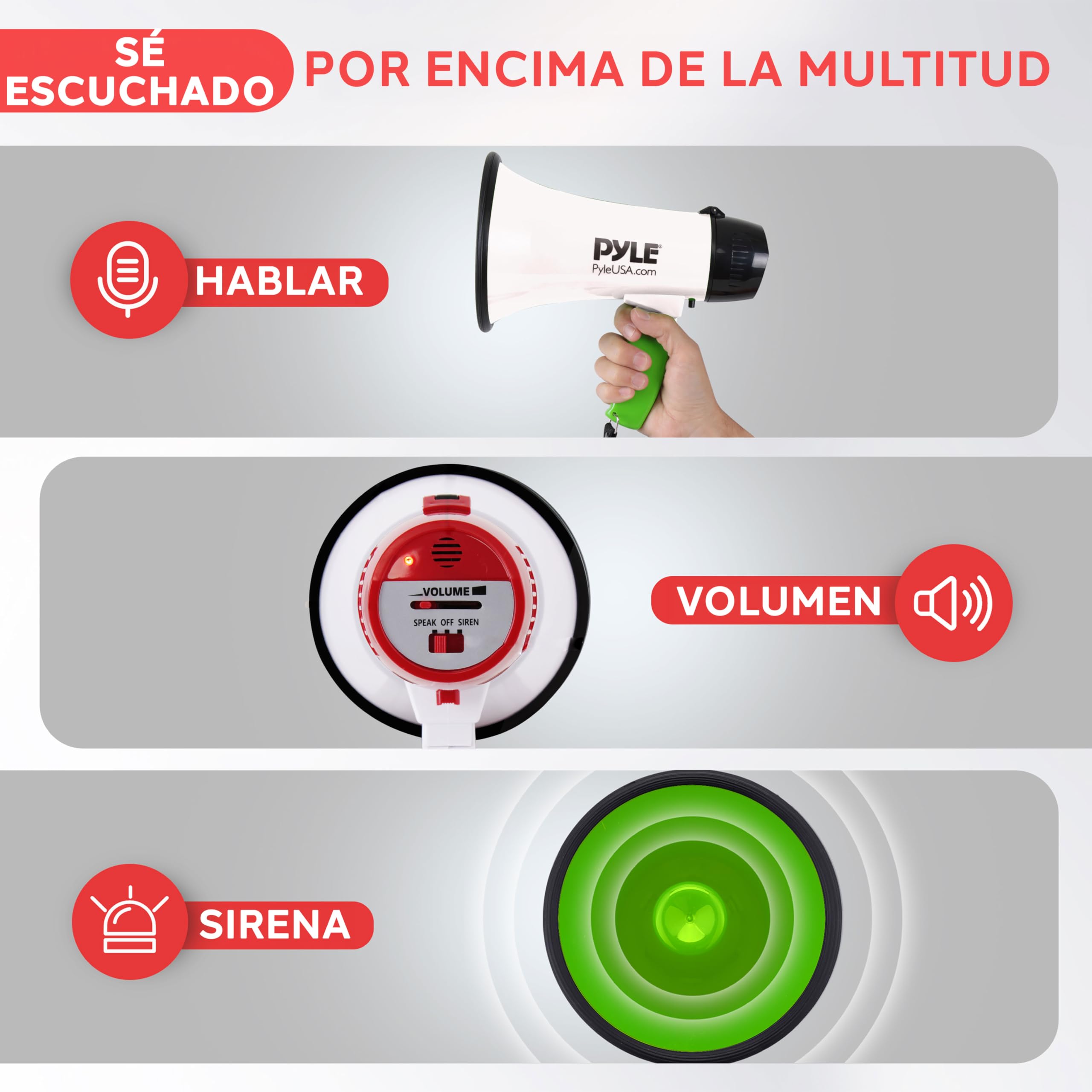 Pyle Megafono Portatil 20V Sirena Incorporada 800 Yardas