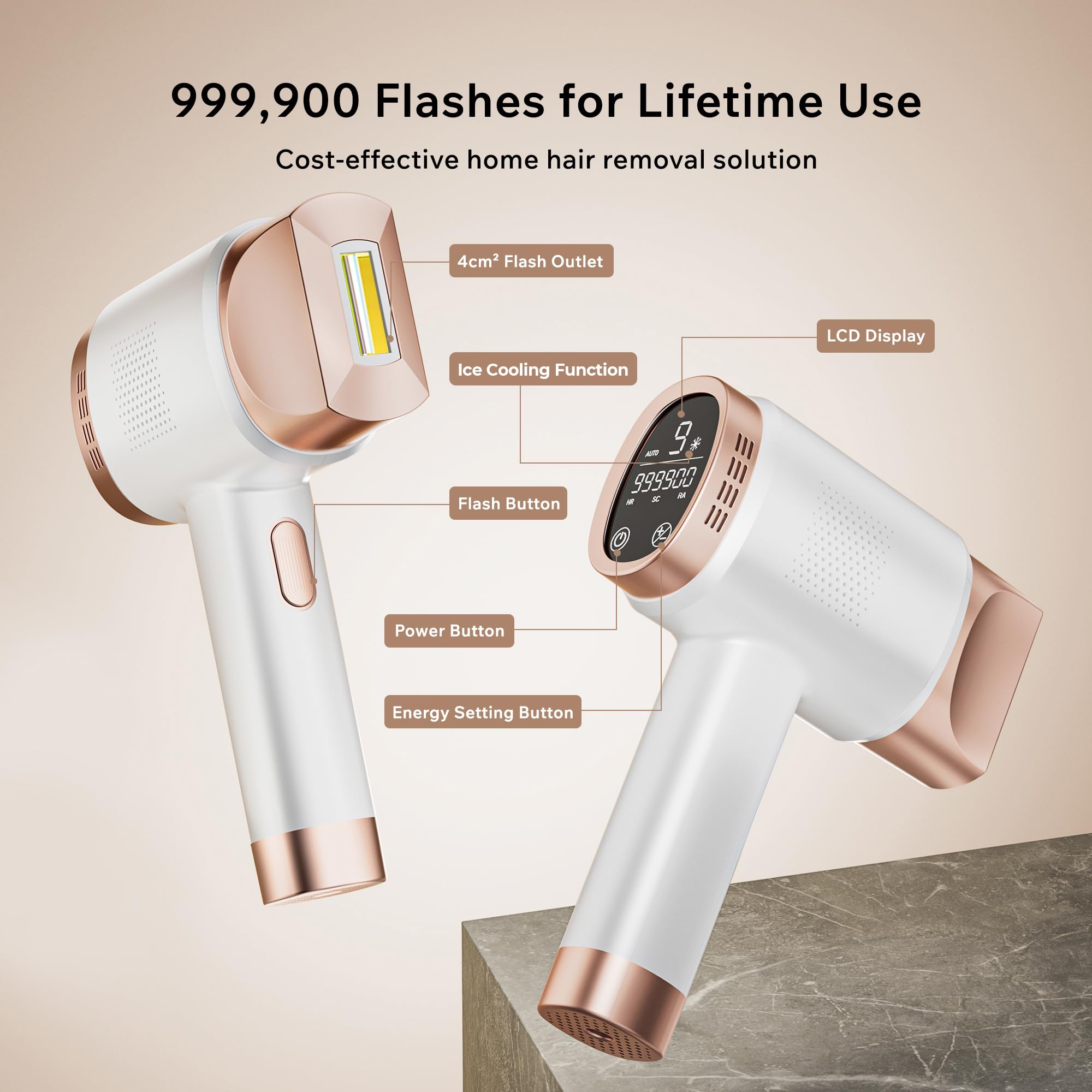 Epilatore Luce Pulsata con Raffreddamento a Ghiaccio, 9 Livelli di Energia, Epilatore a luce pulsata IPL con Touch Screen LCD,Luce Pulsata 999,900, Epilatore Laser per Donna,Uomo,Viso,Bikini,Corpo