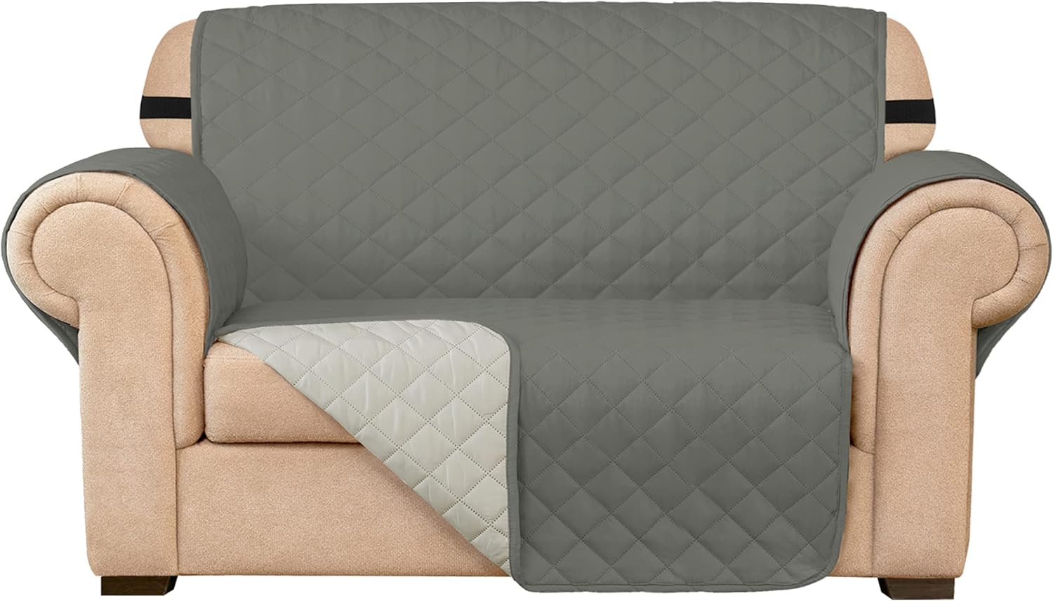 SUBRTEX Chair and a Half Cover Small Sofa Couch Oversize Chair Slipcover Reversible Quilted Furniture Protector with Elastic Straps for Living Room for Kids Pets (Chair and a Half, Light Gray) Chair and a half Light Gray