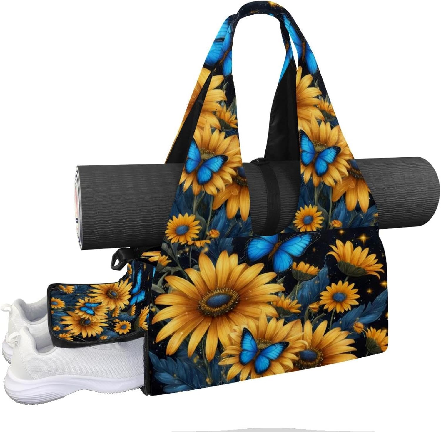 Gym Bag for Women, Mushroom Florals Yoga Mat Bag with Shoe Compartment, Sport Yoga Gym Bag with Yoga Strap, Carryall Yoga Tote Bag