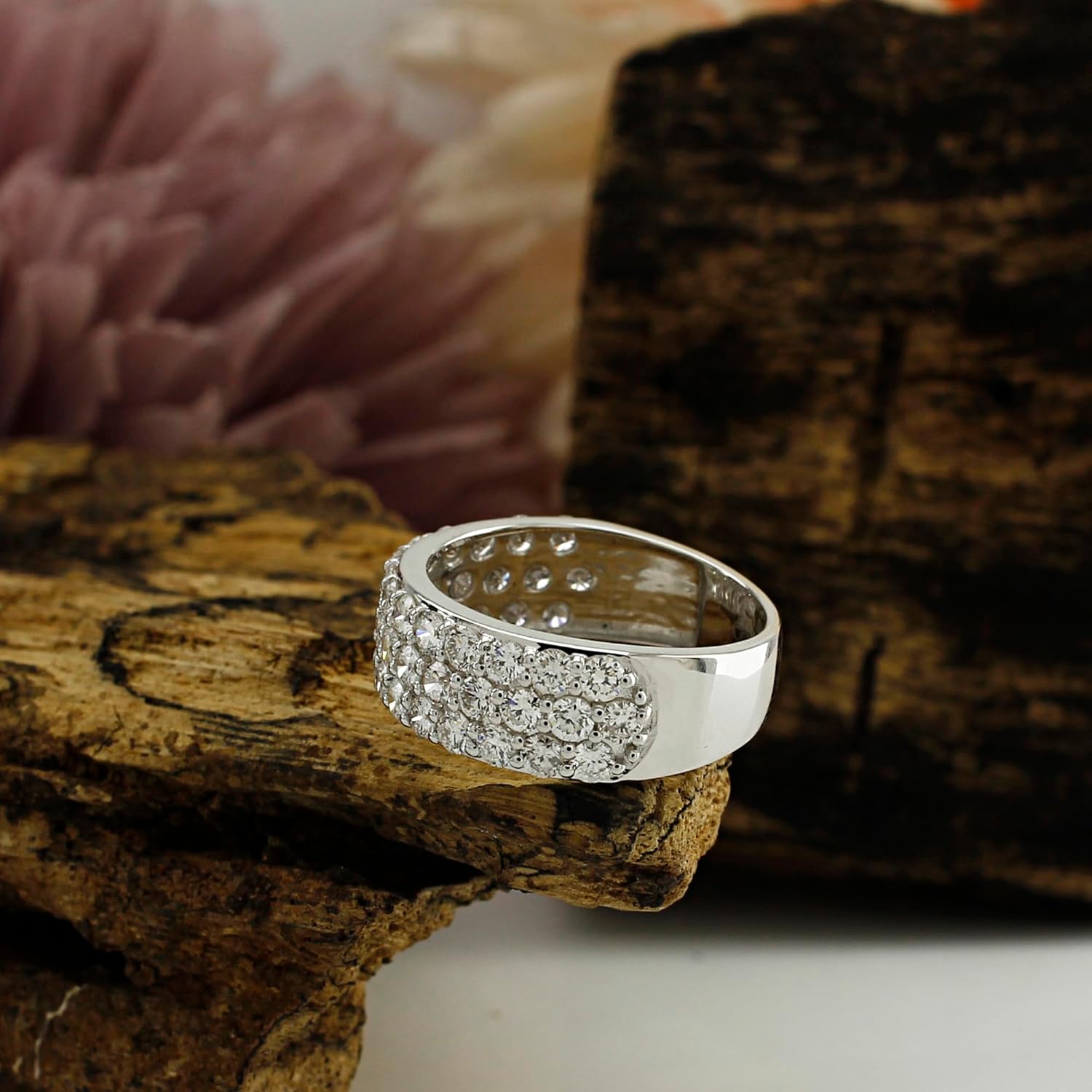 Men Wedding Band Ring Round Sparkling White Cubic Zirconia 7.3MM Width 3-Row Half Eternity Engagement Rings in in 18K White Gold Plated Jewelry Gift for Him Ring Size 10 - Image 4