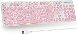 Teclado de máquina de escrever Punk Gaming Retro de 104 teclas LED branco retroiluminado com USB com fio, adequado para PC/Win/Mac/Laptop Teclado de Computador (Rosa)