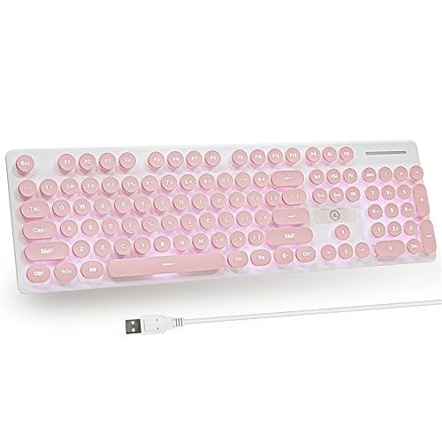iTastatur Typewriter Keyboard 104-key Punk Gaming Retro Keyboard LED White Backlit Cute Keyboard with Wired USB Suitable for PC/Win/Mac/Laptop Computer Keyboard（Pink）