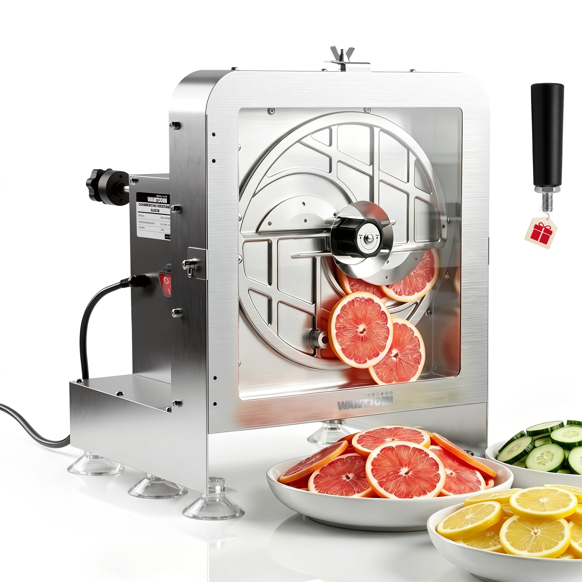 WantJoin Commercial Electric Vegetable Slicer - Upgraded Glass Window 300LBS/H Vegetable Slicer Machine w/ 0-0.4" Adjustable Thickness, Stainless