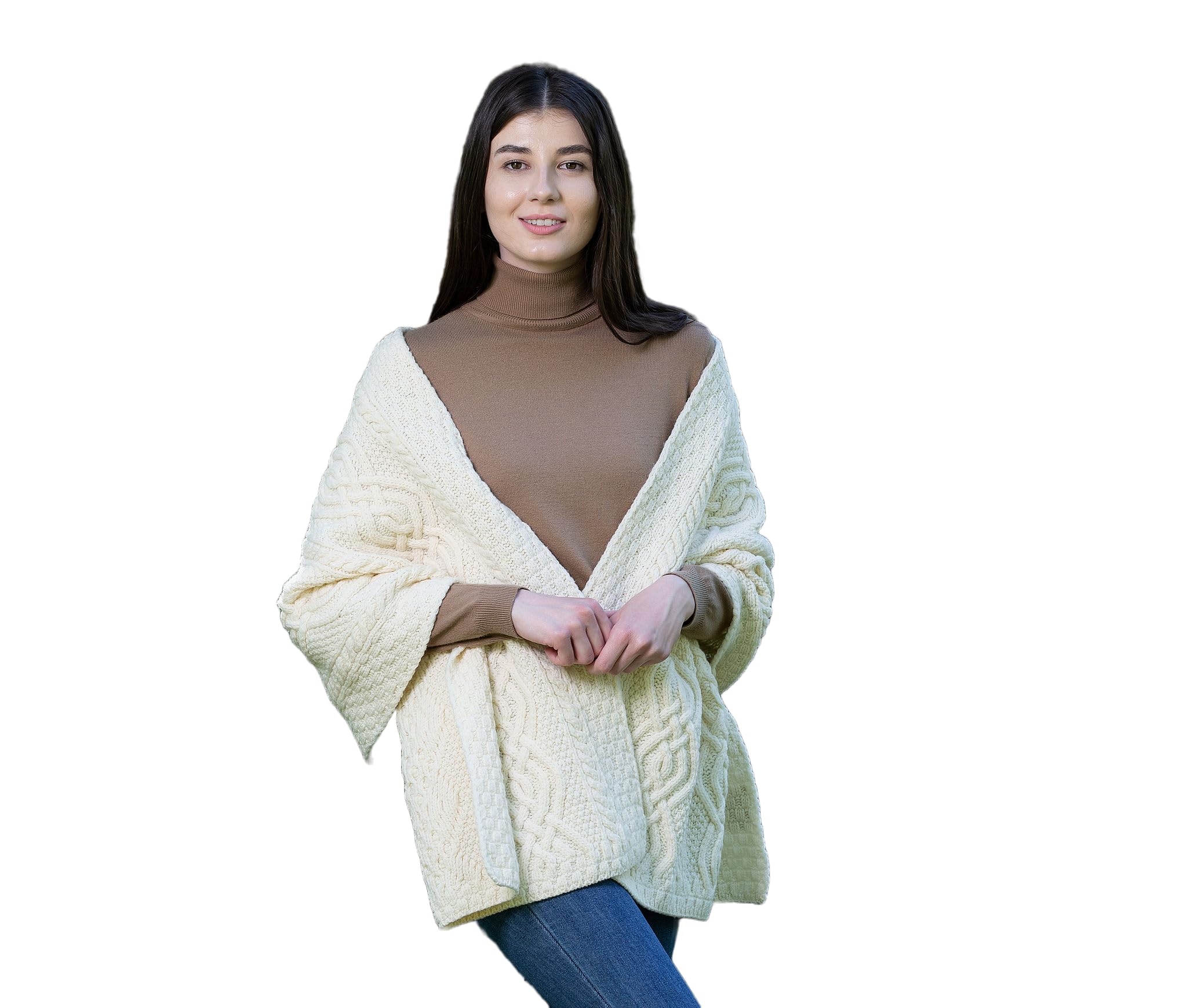 SAOL100% Irish Merino Wool Warm Classic Cable Wool Wrap 67'' x 19'' (170 x 48 cm)