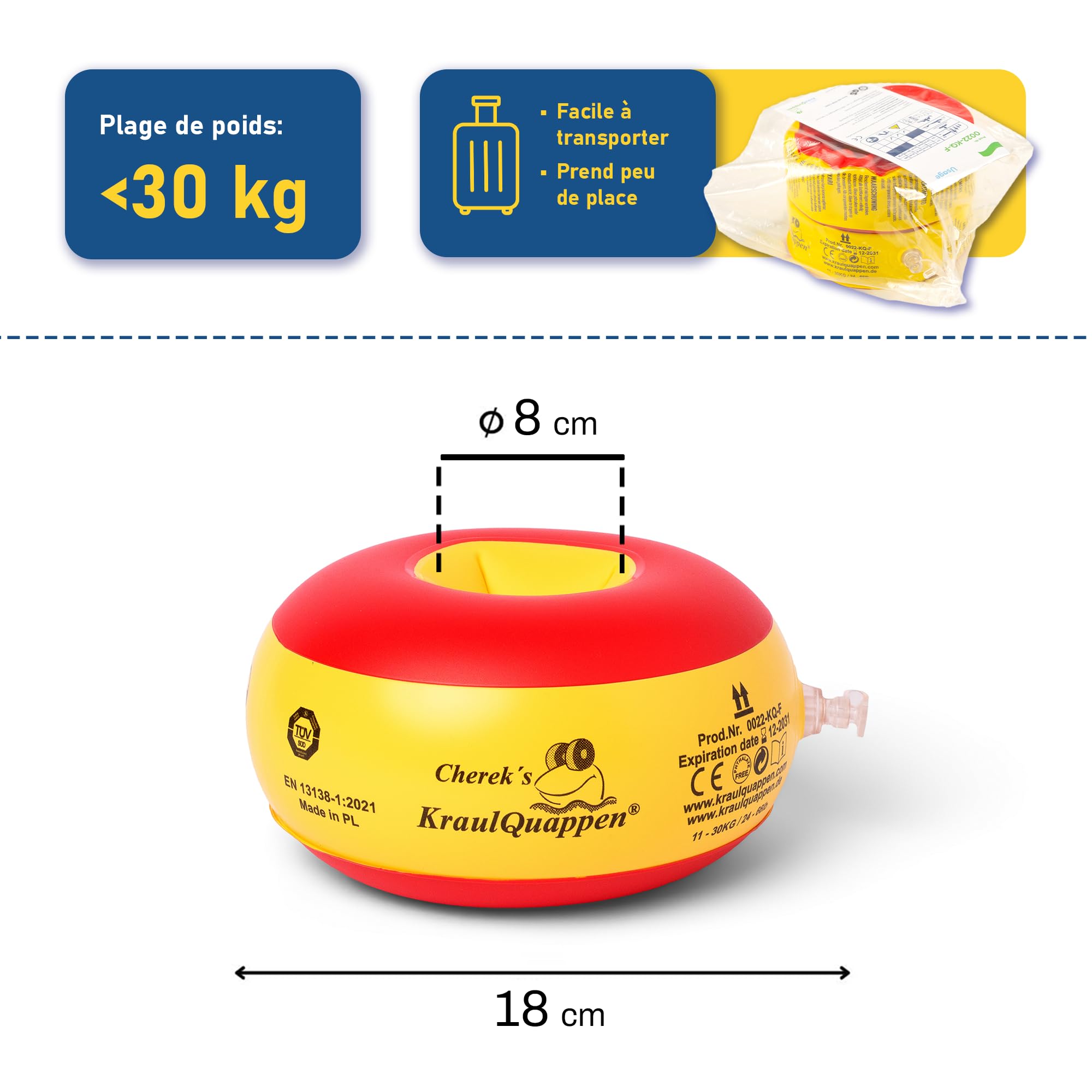 Cherek’s KraulQuappen Brassard de Natation pour Enfants Avancés - Aide à la nage compacte Jusqu’à 30 kg - Brassard avec Noyau en Mousse