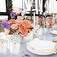 Vista 3 de Paquete de 48 velas votivas sin perfume, velas de cera blanca rellenas de vidrio transparente, para decoración del hogar, fiestas, bodas, vacaciones