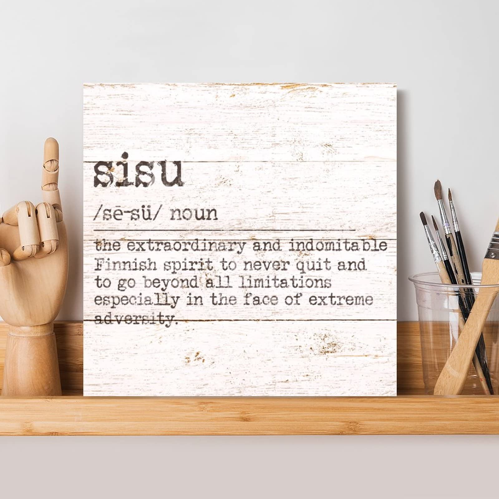 Evans1nism Sisu Definition Wooden Sign Positive Sayings Wood Plaque Words with Definition Christian Home Wall Decor Novelty Farmhouse Decorative For Bedroom Living Room Home Wall Decor 8x8in