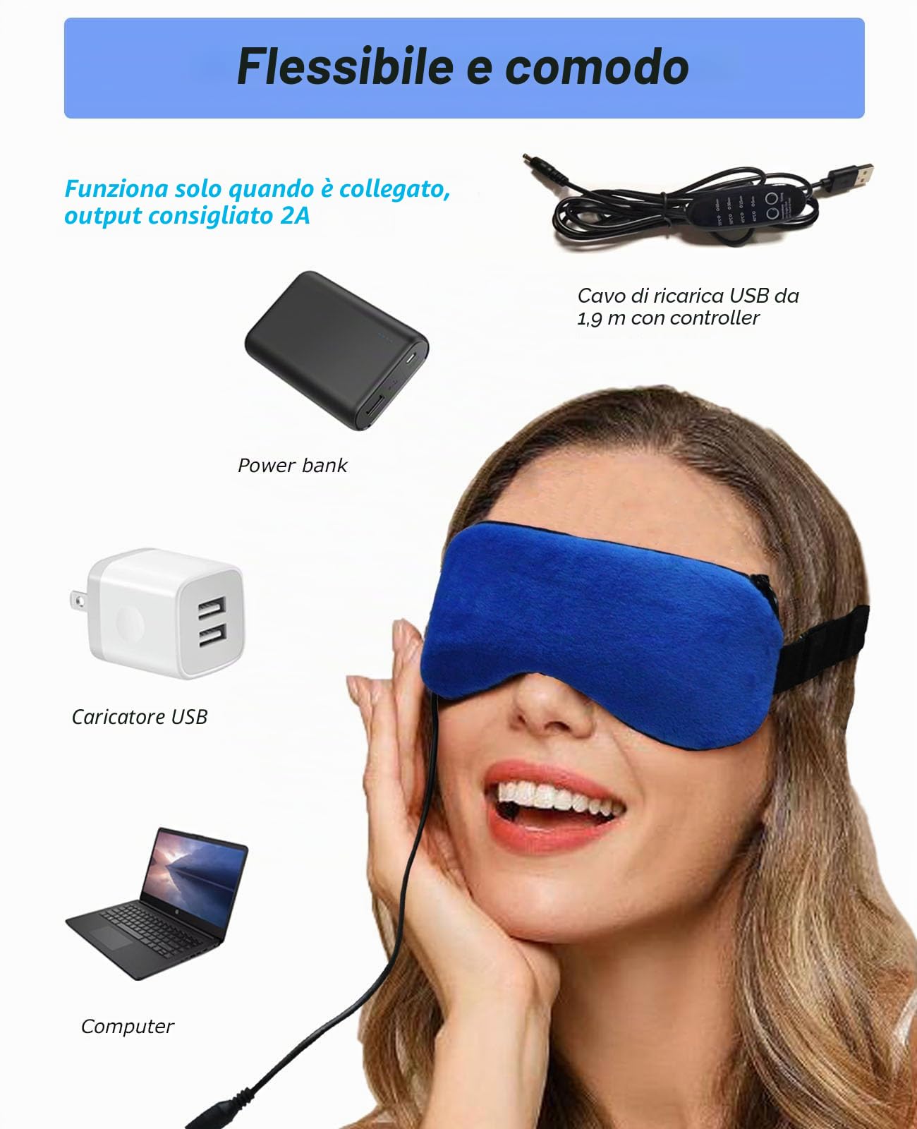 Maschera per gli occhi riscaldante, elettrica, riscaldabile, con semi di lino, per alleviare blefarite, occhi asciutti, occhiaie e orzo, lavabile (blu scuro)