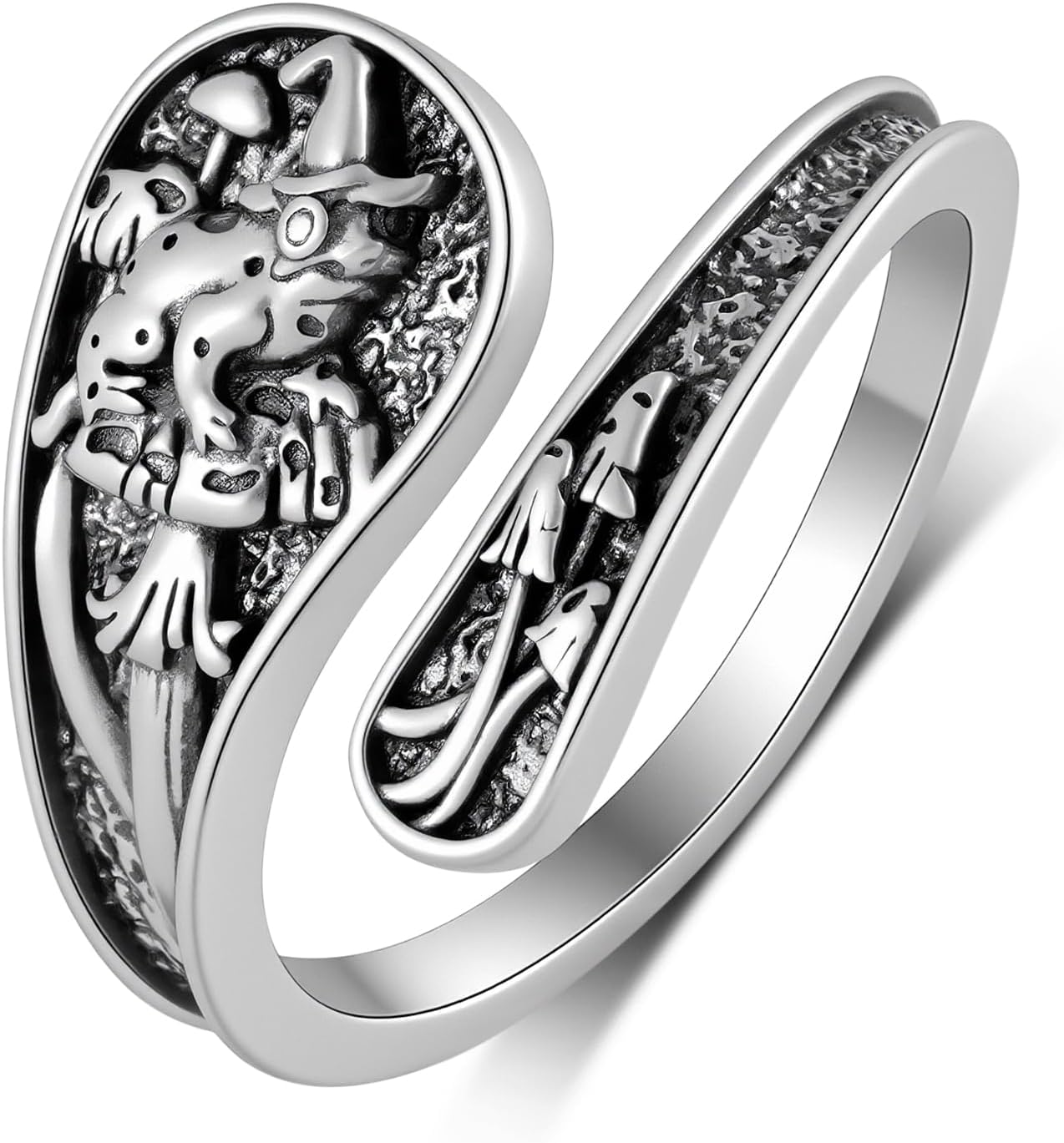 Frog Ring for Women 925 Sterling Silver Adjustable Frog Spoon Ring Mushroom Jewelry Gifts for Women