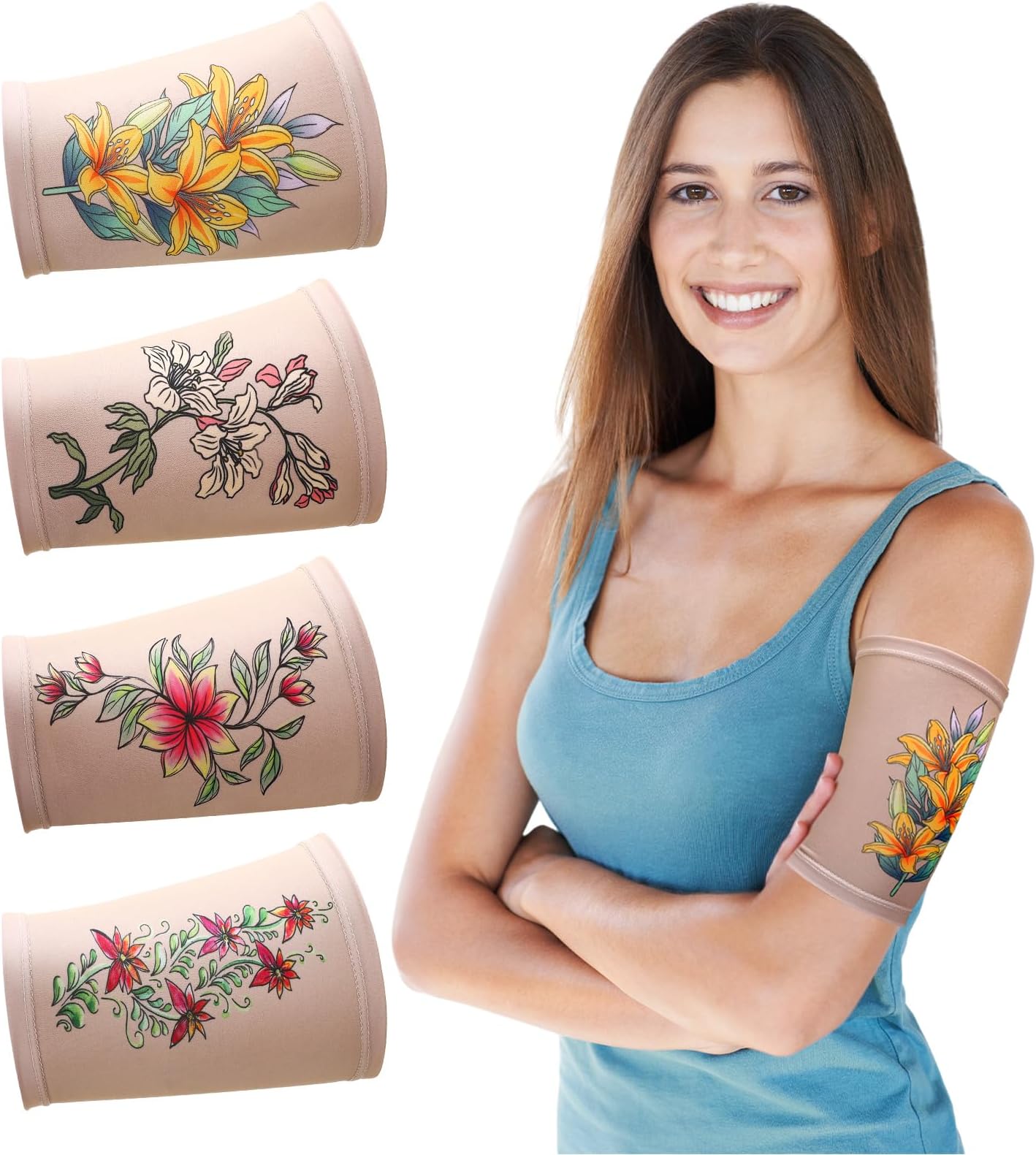 Vabean 4 Pcs PICC Line Cover Sleeve PICC Upper Arm Cover Soft Breathable Elastic PICC Line Sleeve for Women Men Adult