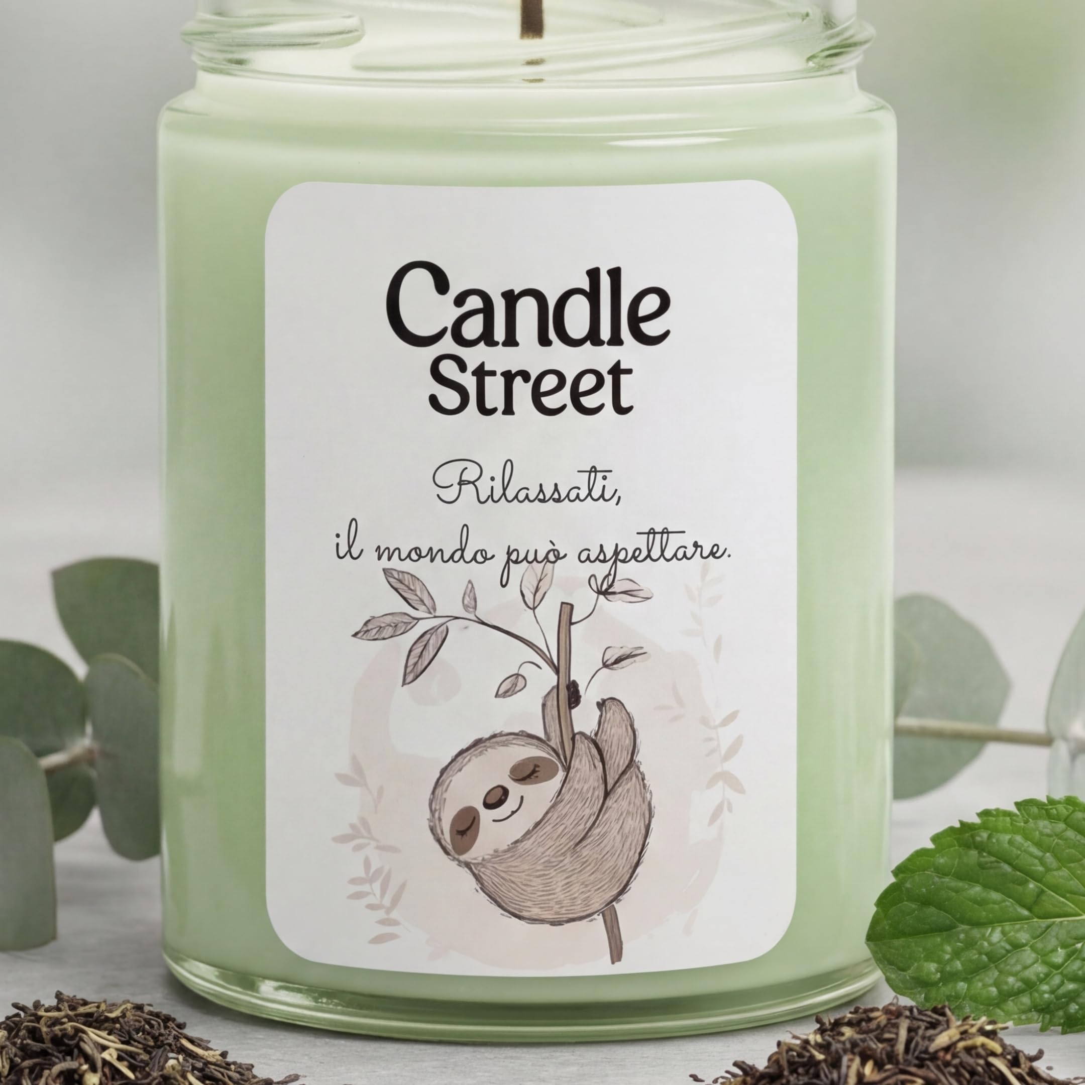 Candle Street | Entspannen Sie sich | Duftkerze | Duftkerze | Duft Earl Grey, Pfefferminze und Eukalyptus | 500 g | Lange Brenndauer 100 h | erfrischende Balsamikerze und Stressabbau