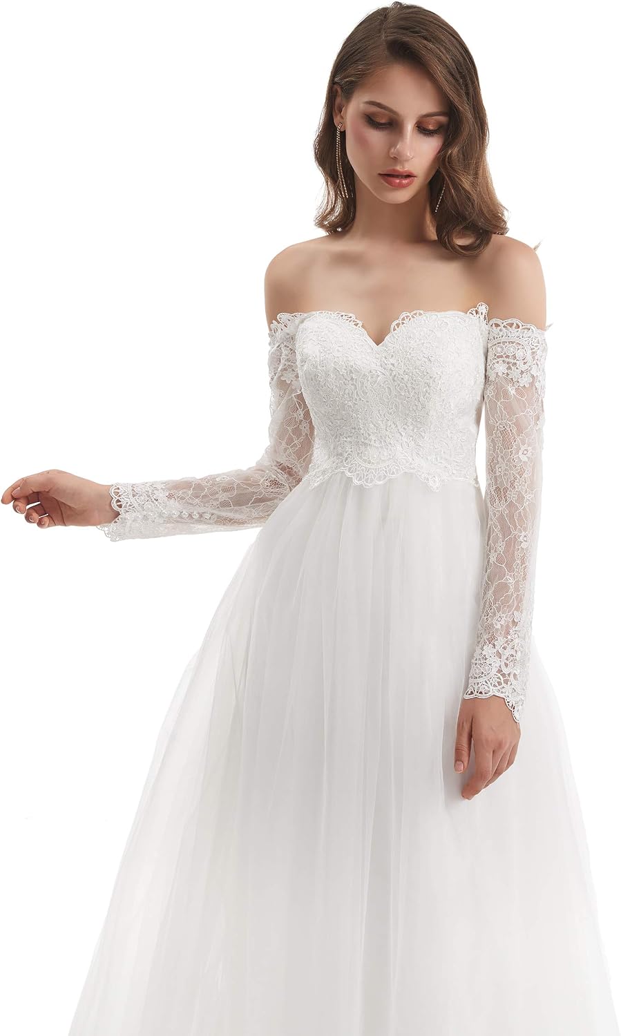 Women's Long Sleeves Sweatheart Lace Applique Beach Wedding Dress
