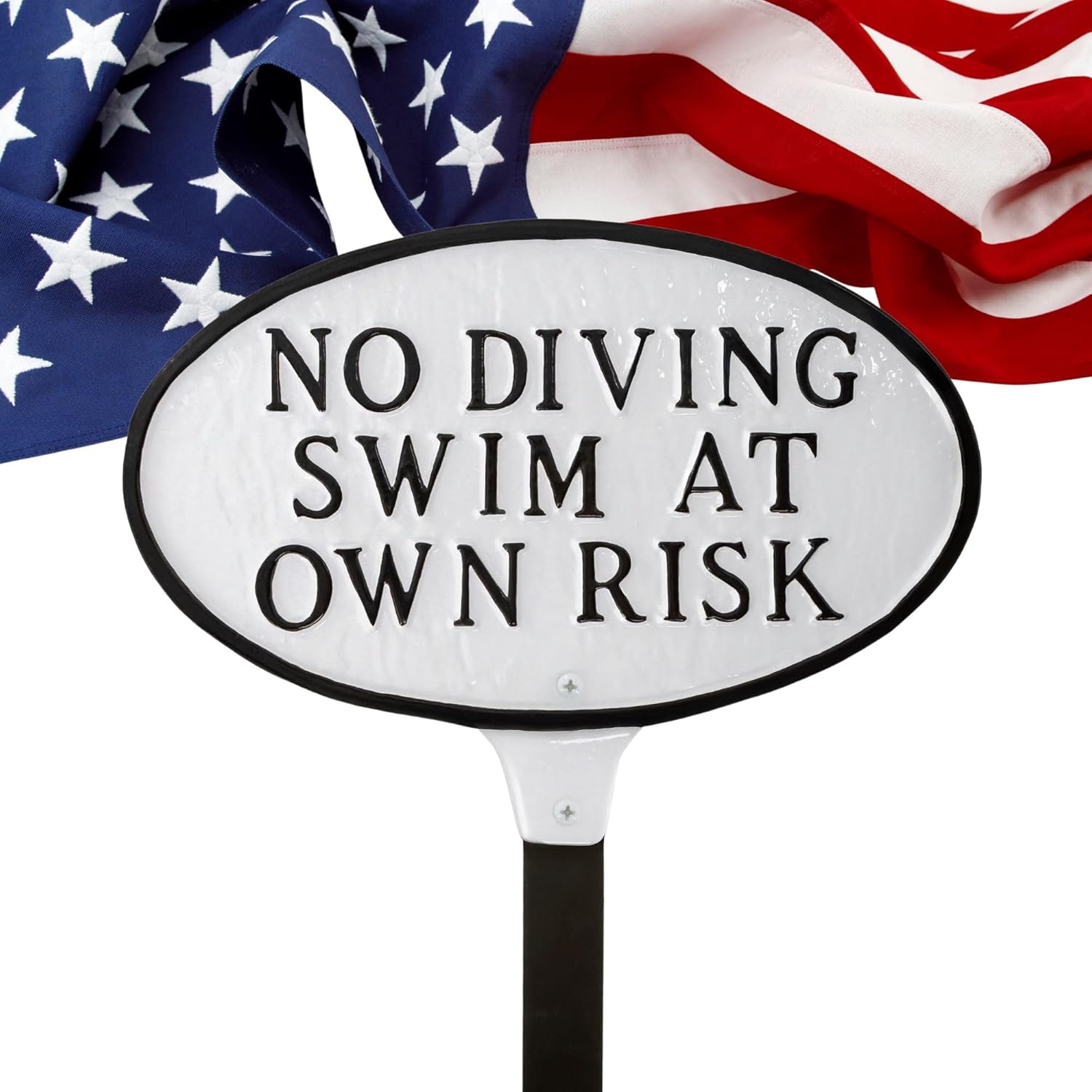 Montague Metal Products No Diving Swim At Own Risk Oval Sign with Lawn Stake (Hammered Bronze/Gold, 13" x 8.5")