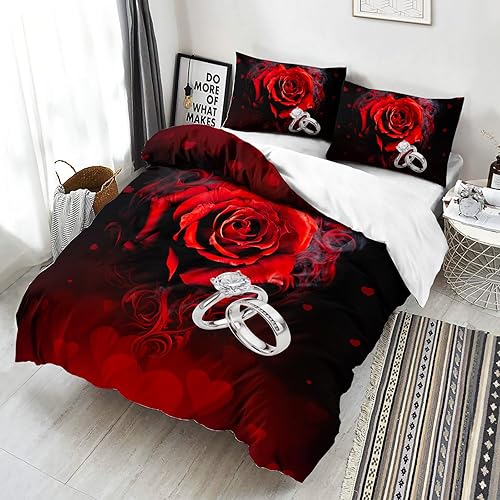 Miniatura 9 de AILONEN Juego de funda de edredón de rosa morada tamaño King, 3D rosa morada para niñas y adolescentes, funda de edredón romántica de flores de