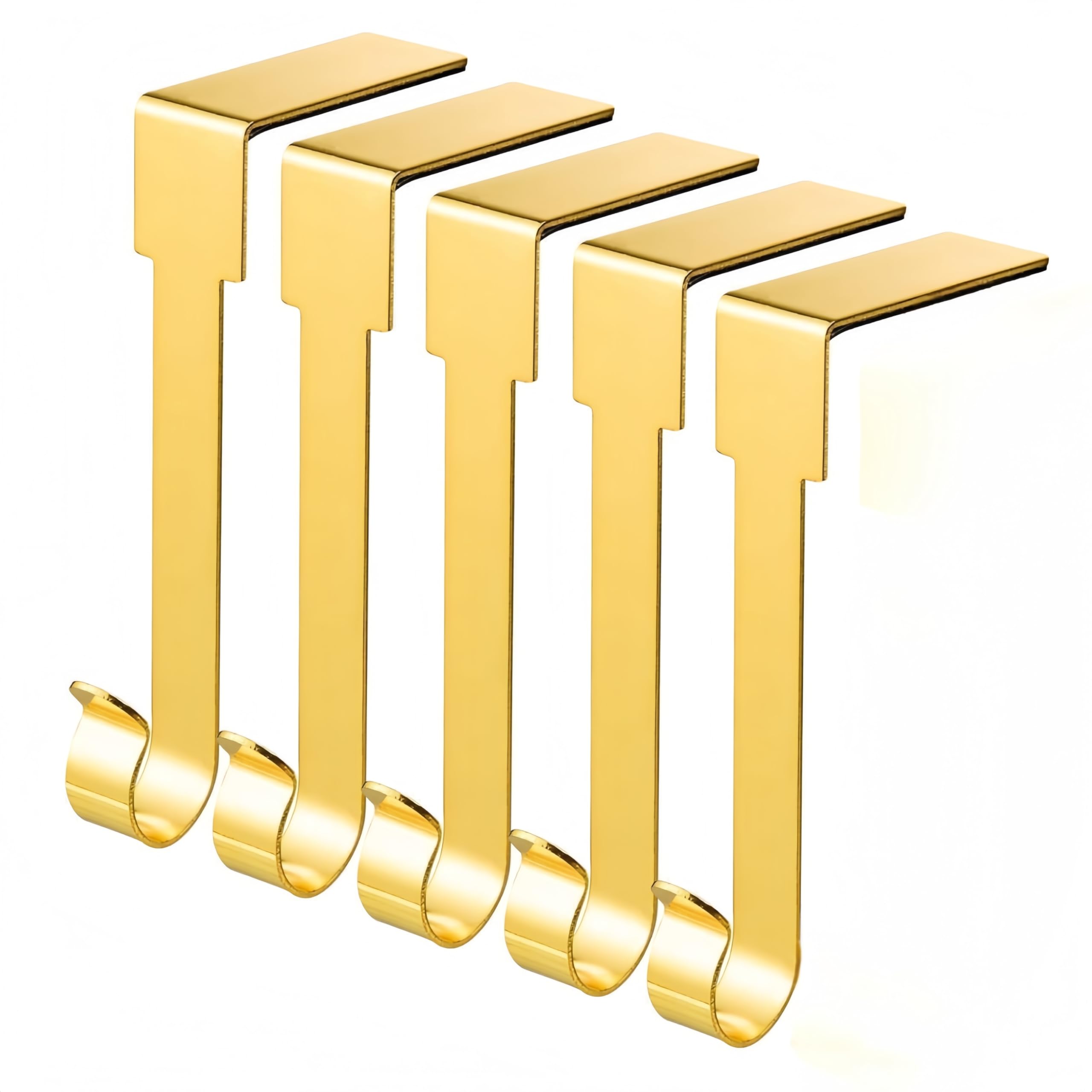 ALUNME 5 Pcs Golden Square Christmas Stocking Holders Mantel Stcoking Hangers Metal Hanging Hooks Christmas Ornament Hooks Mantel Garland Clips for Thick Fireplace Mantel Staircases Xmas Party Decor