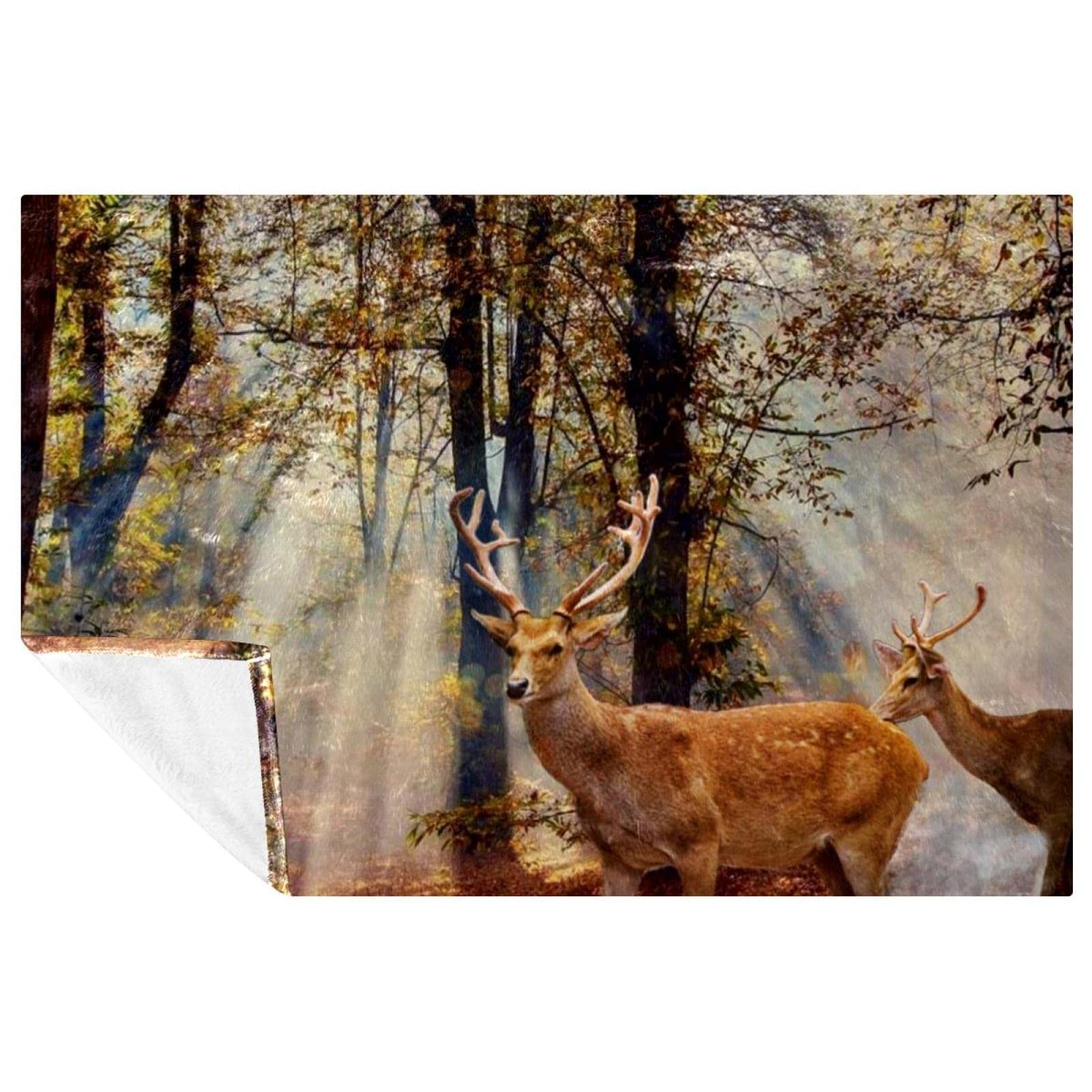 Couverture douce lit canapé camping plage motif cerf 150x100