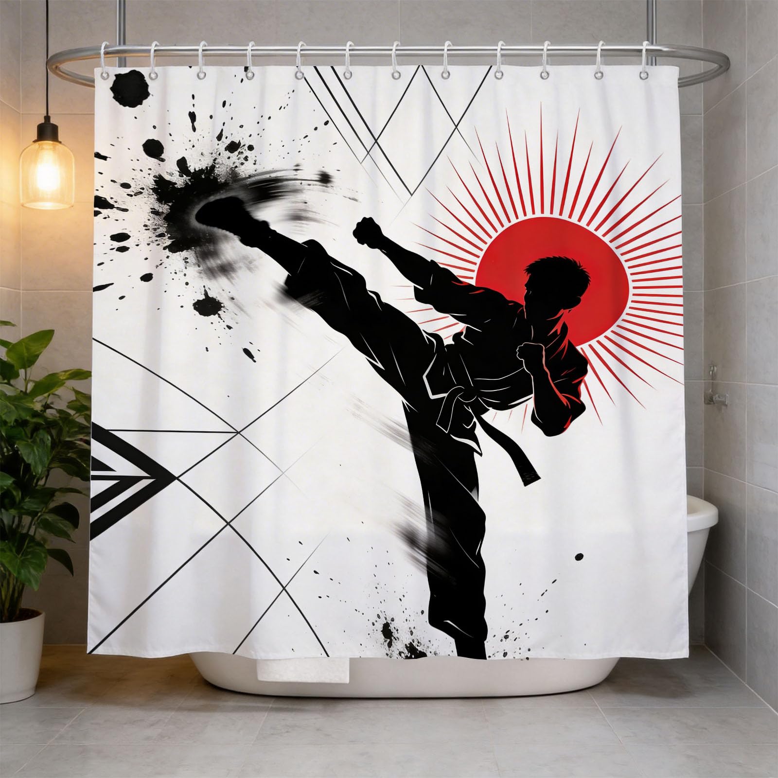 Hongduo 3D Taekwondo Shower Curtain for Stalls Bathtubs Illustration Bathroom Decor Shower Curtain Set Polyester Fabric Waterproof 200x200cm/79X79 Inch with Hooks