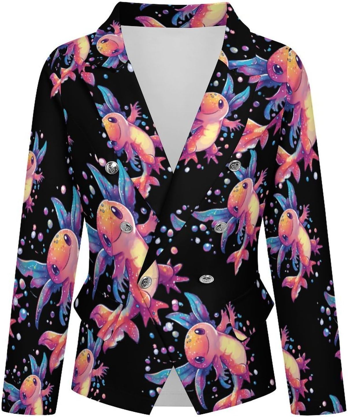 Cute Animal Colorful Axoltl Women's Blazer Long Sleeve Suits Business Casual Blazers Jackets Lapel Open Front Suit