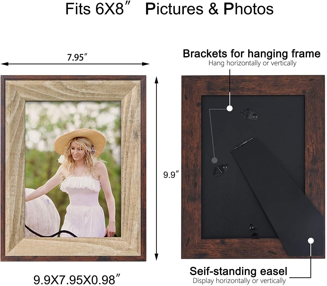 Vintage Photo Frames, 6x8 Wall Mounting Pictures Frame for Table Top Display