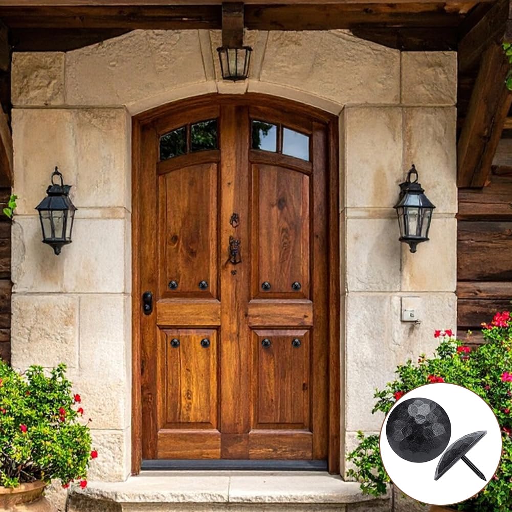 UNICRAFTALE 50 clavos decorativos de hierro con cabeza redonda grande de 27 mm de largo, acabado negro, hechos a mano, rústicos, para muebles de madera, mejoras del hogar, persianas de granja, puerta
