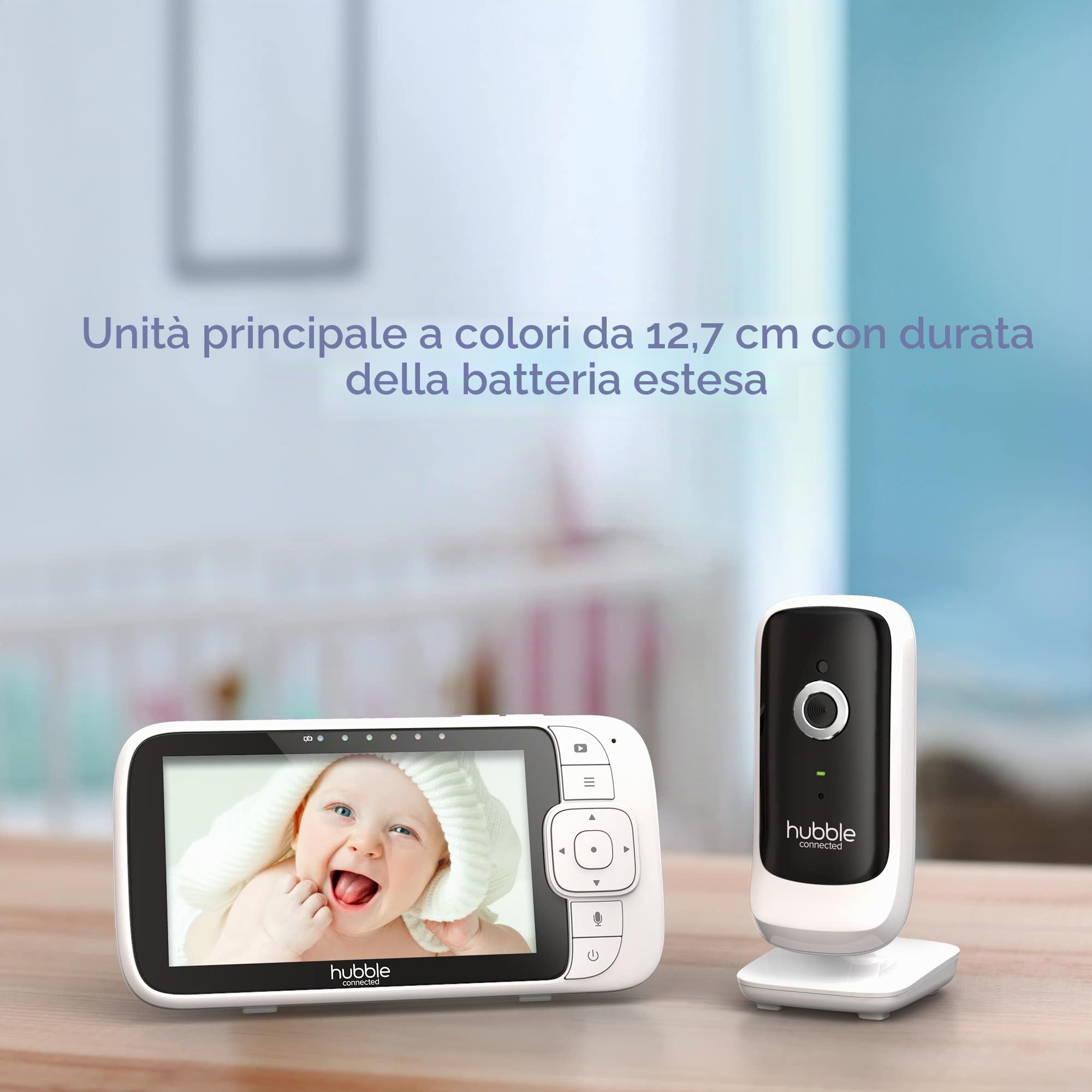 Hubble View Premium Twin 5" Baby Monitor 2 Telecamere, Zoom Pan Tilt Digitale, 2-Way Talk, Monitor Temp Ambiente, Twin Baby Monitor con Telecamere e Visione Notturna, Schermo diviso, Portata 304,8 m,