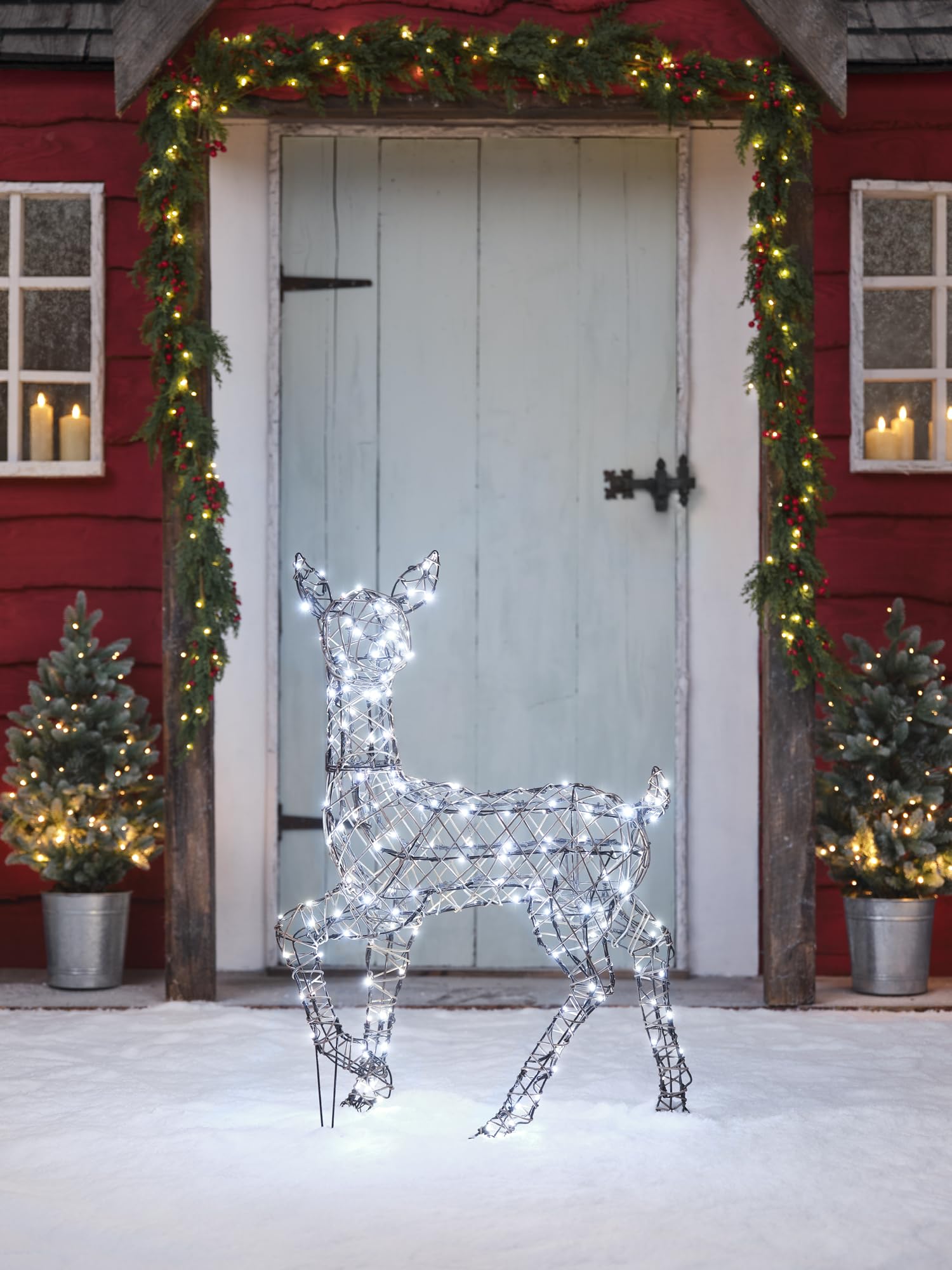 Light4fun Studley-Rattan-Hirsch aus Kunstrattan mit 190 LEDs | mit 3 Beleuchtungsmodi | strombetrieben & Timer | Rentier Hirsch | Weihnachtsdeko | wetterfest für Garten außen | Höhe 88 cm